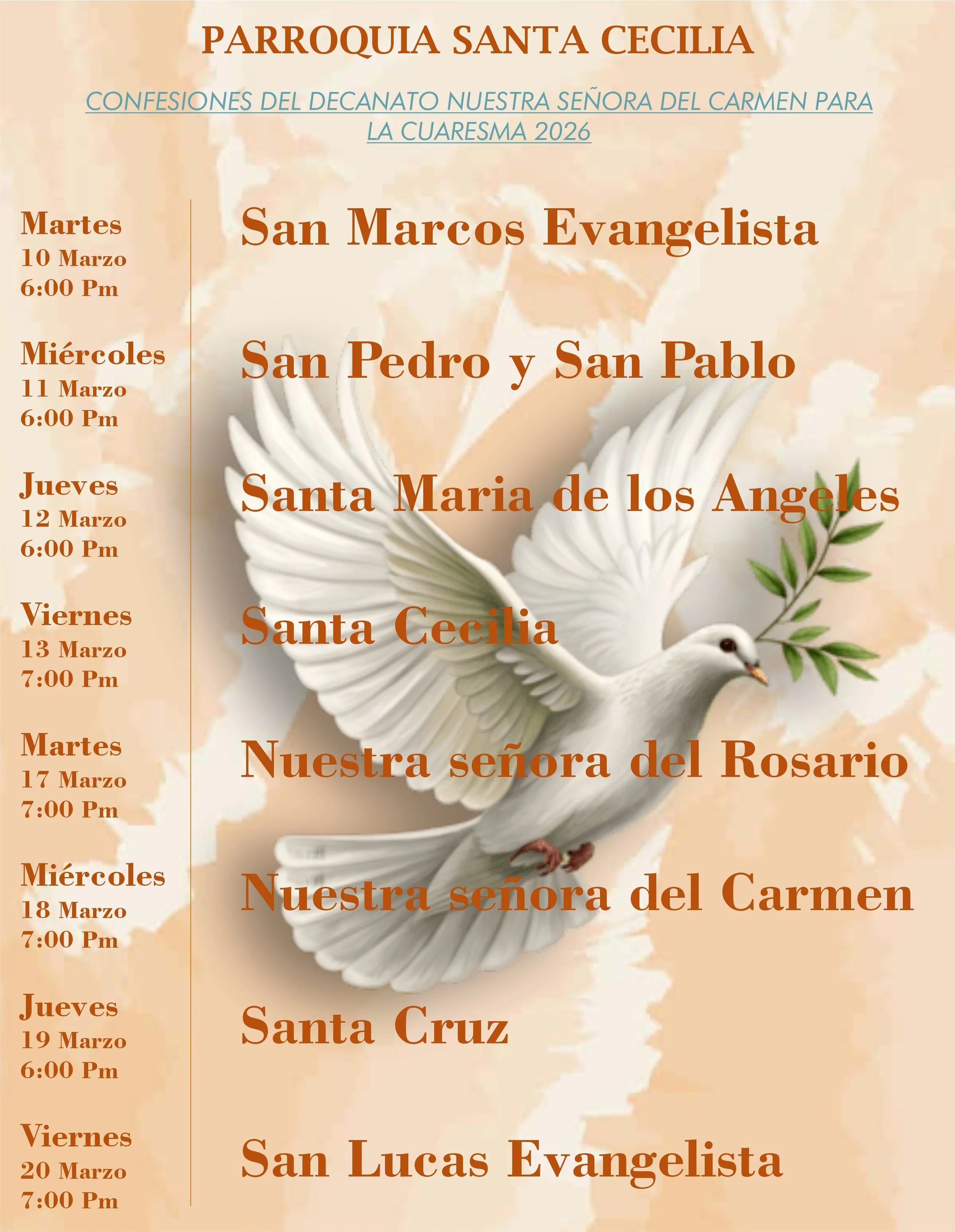 CONFESIONES DEL DECANATO NUESTRA SEÑORA DEL CARMEN PARA LA CUARESMA 2026