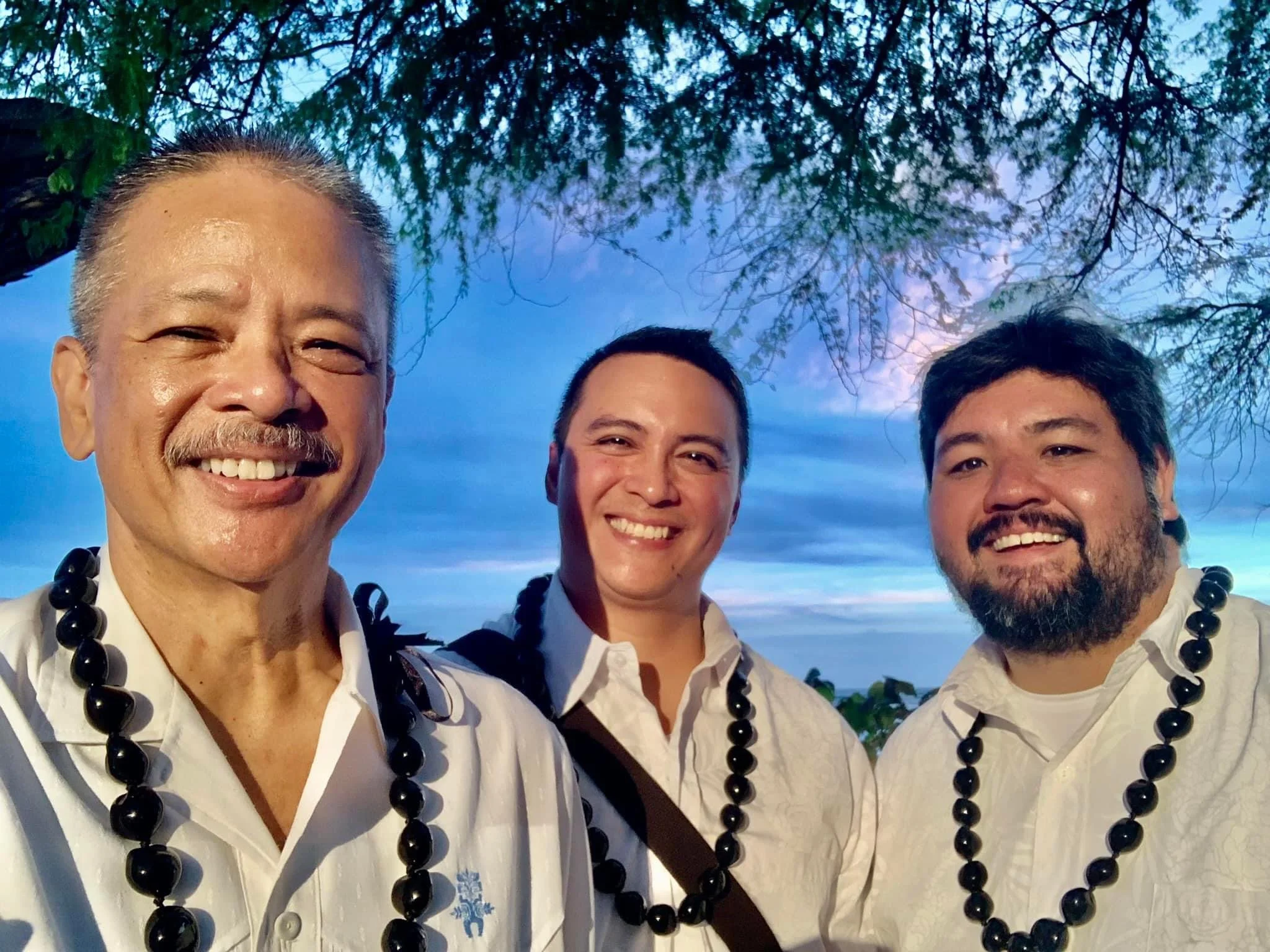 Kū Koanui Souza & David Kekoa Woodward with Bryan Tolentino at The Halekulani Hotel.