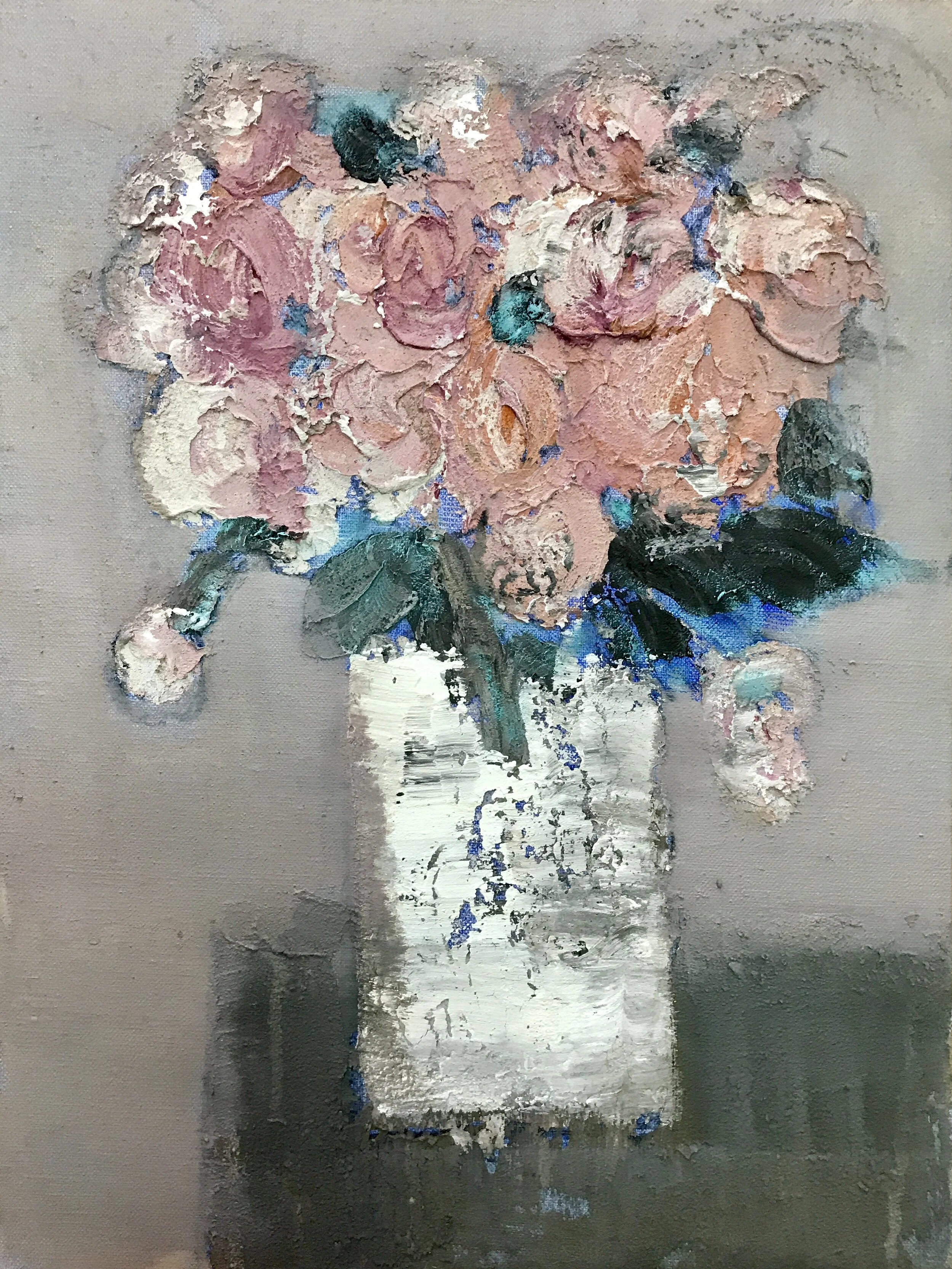 14、赵纯 亚麻布油彩《瓶中的粉玫瑰》40X30cm.jpg