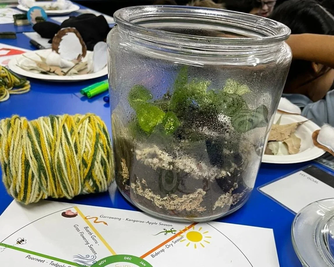 teririum, yarn and crafts on school table