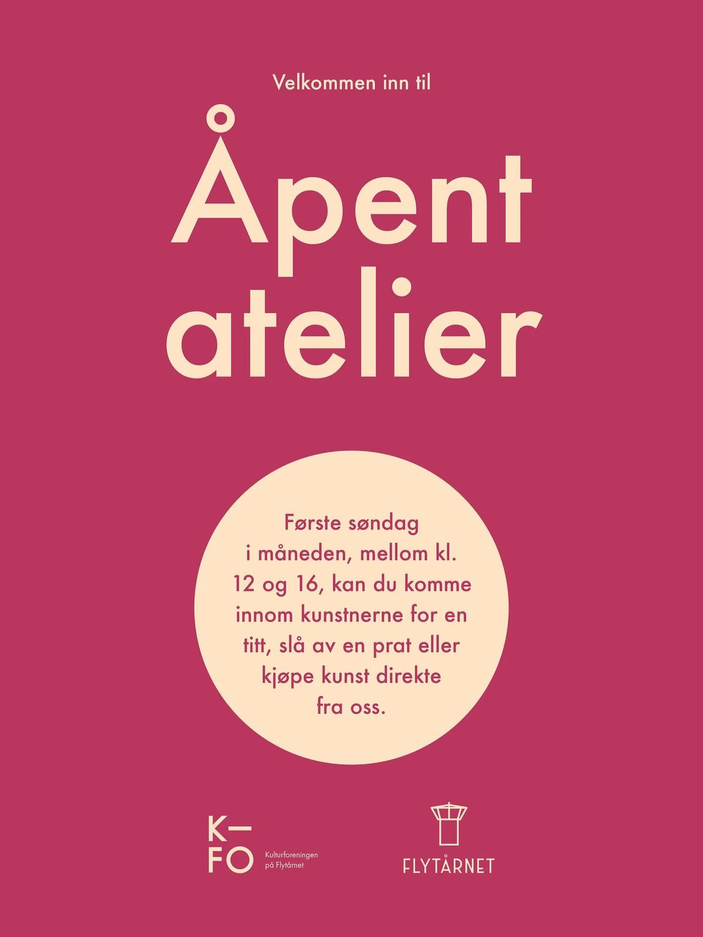&Aring;pent atelier &ndash; S&oslash;ndag 5. oktober kl. 12:00-16:00 kan du bes&oslash;ke kunstner-atelierene p&aring; Flyt&aring;rnet, Fornebu. 

Kom innom for en titt, sl&aring; av en prat eller kj&oslash;p kunst direkte fra oss. 

F&oslash;lg skil