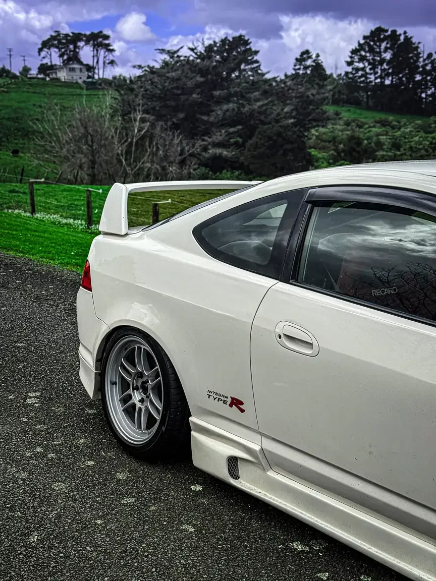 Rear drivers side quarter in white 2001 DC5 Honda Integra Type R JDM export vehicle for sale New Zealand