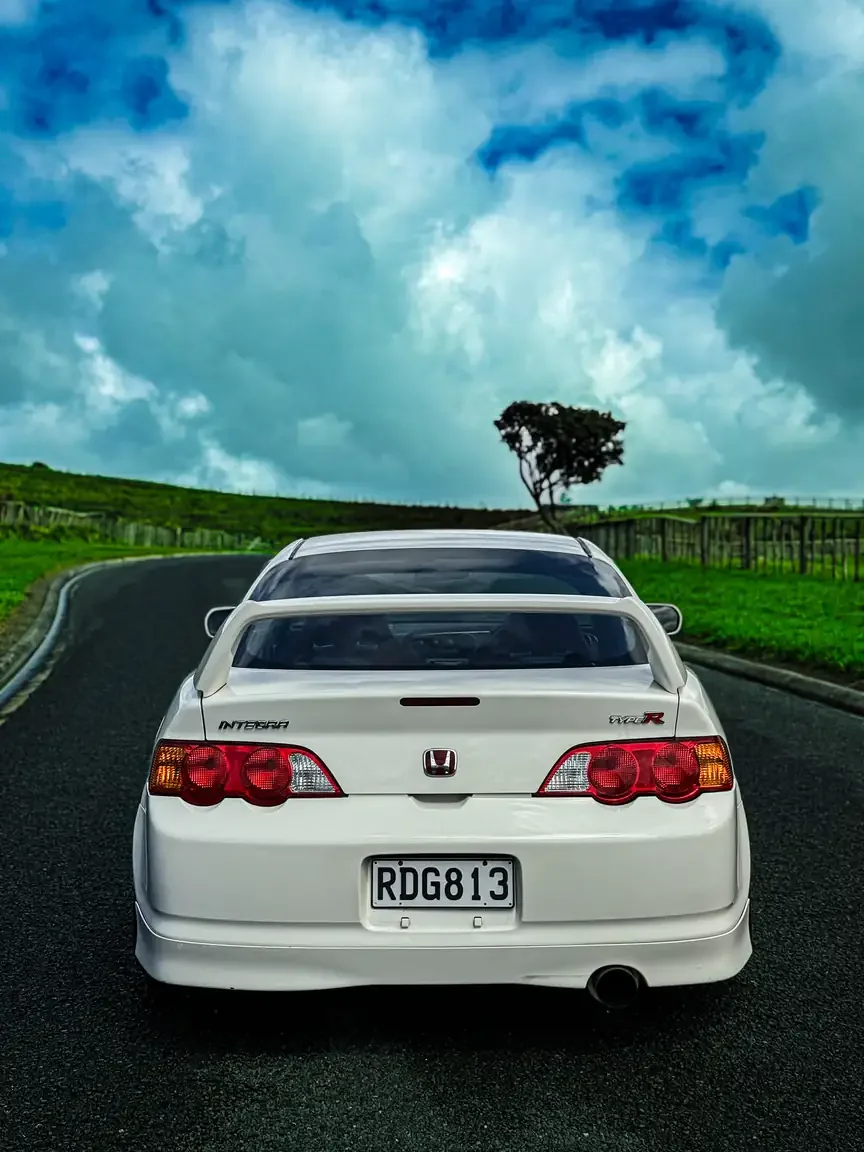 Rear end white 2001 DC5 Honda Integra Type R JDM export vehicle for sale New Zealand