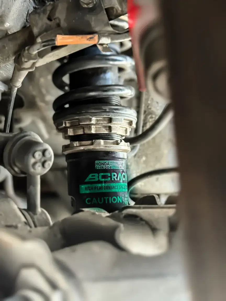 BC Racing adjustable suspension installed on 2001 DC5 Honda Integra Type R JDM export vehicle for sale New Zealand