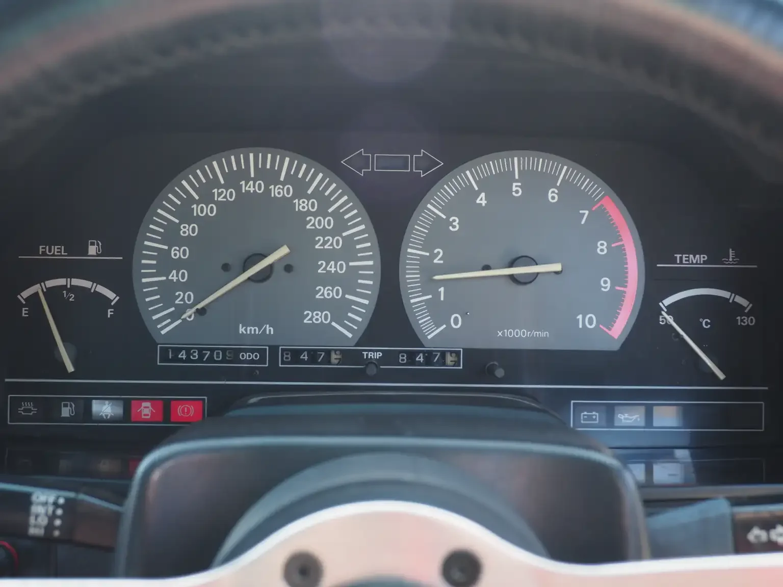 view of option 280kph speedometer and 10,000rpm tachometer installed on Nissan fairlady z 200zr ii JDM for export from Japan