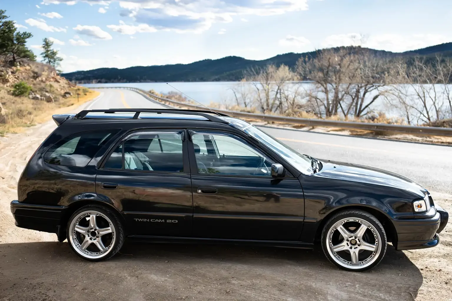 side profile view of view toyota sprinter carib bz touring 4age 6MT black usa legal jdm vehicle with title for sale colorado USA