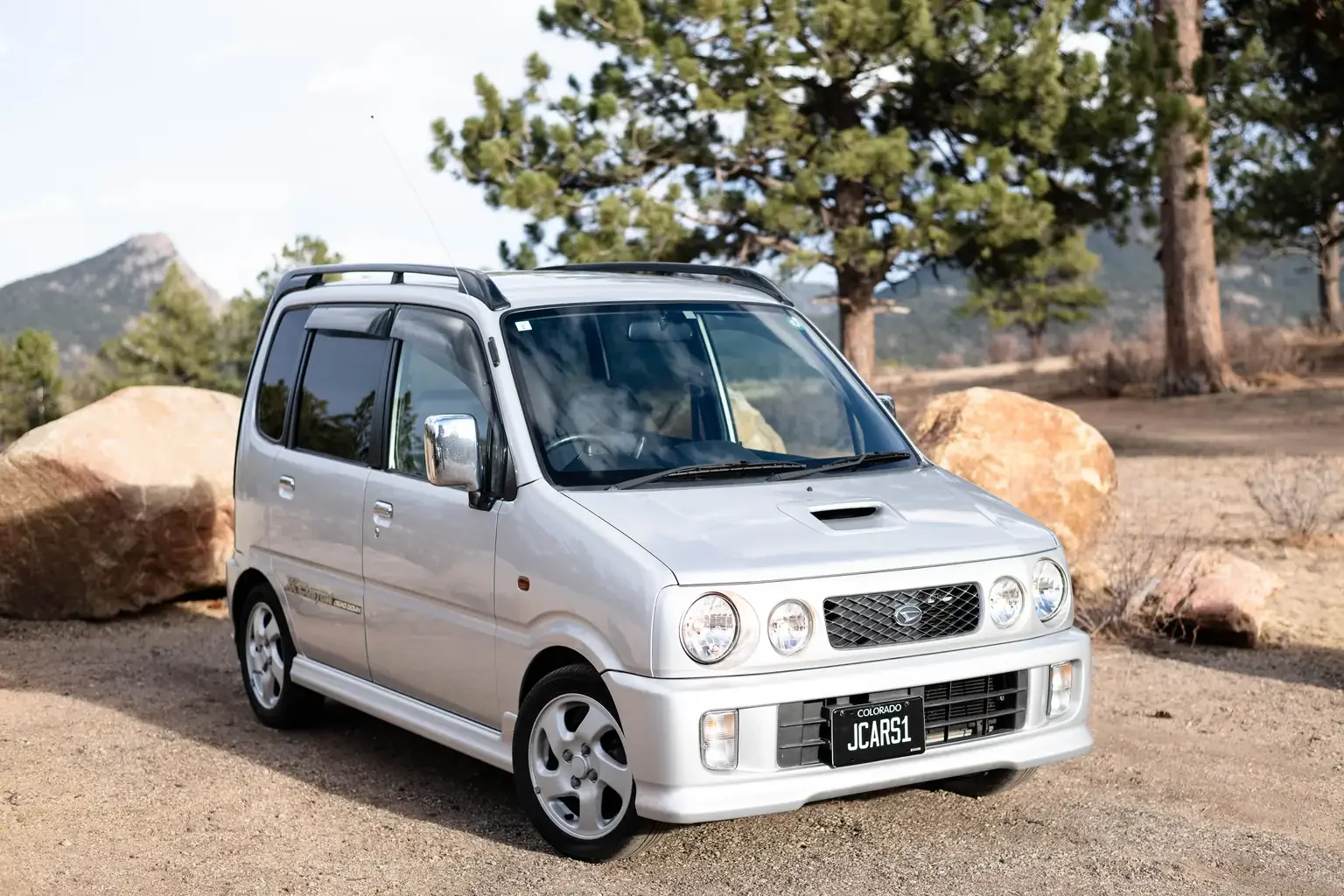front drivers angle view silver daihatsu move custom aero down xx turbo usa legal jdm vehicle with title for sale colorado USA