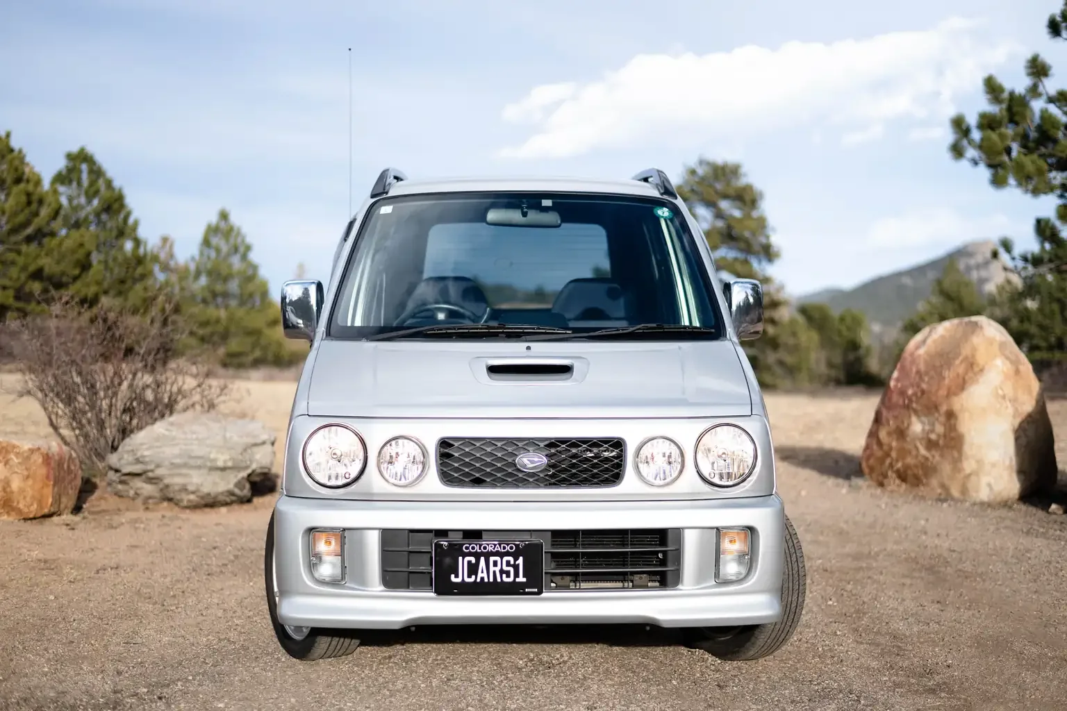 front end view silver daihatsu move custom aero down xx turbo usa legal jdm vehicle with title for sale colorado USA