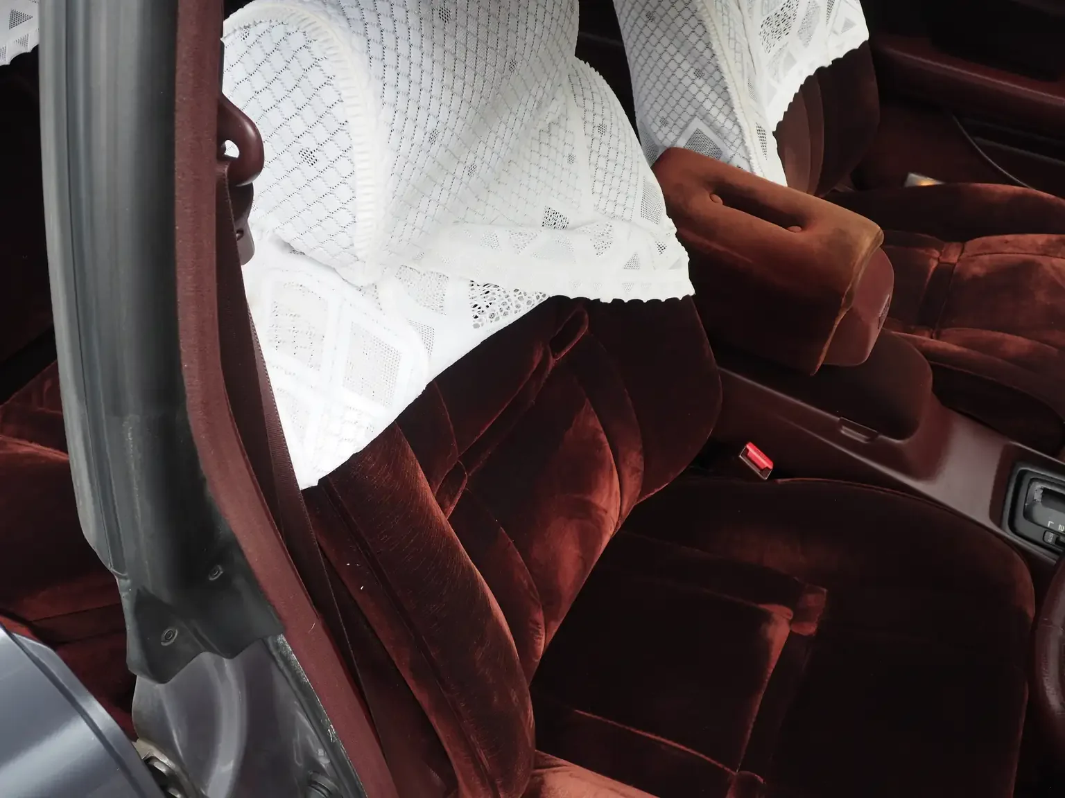 lace half seat covers pealed back proving there is not colour difference of fading view grey 1990 toyota chaser gx81 jdm export stock japan