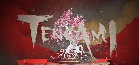 A cherry blossom tree inside a red paper landscape. The Tengami logo is on top.