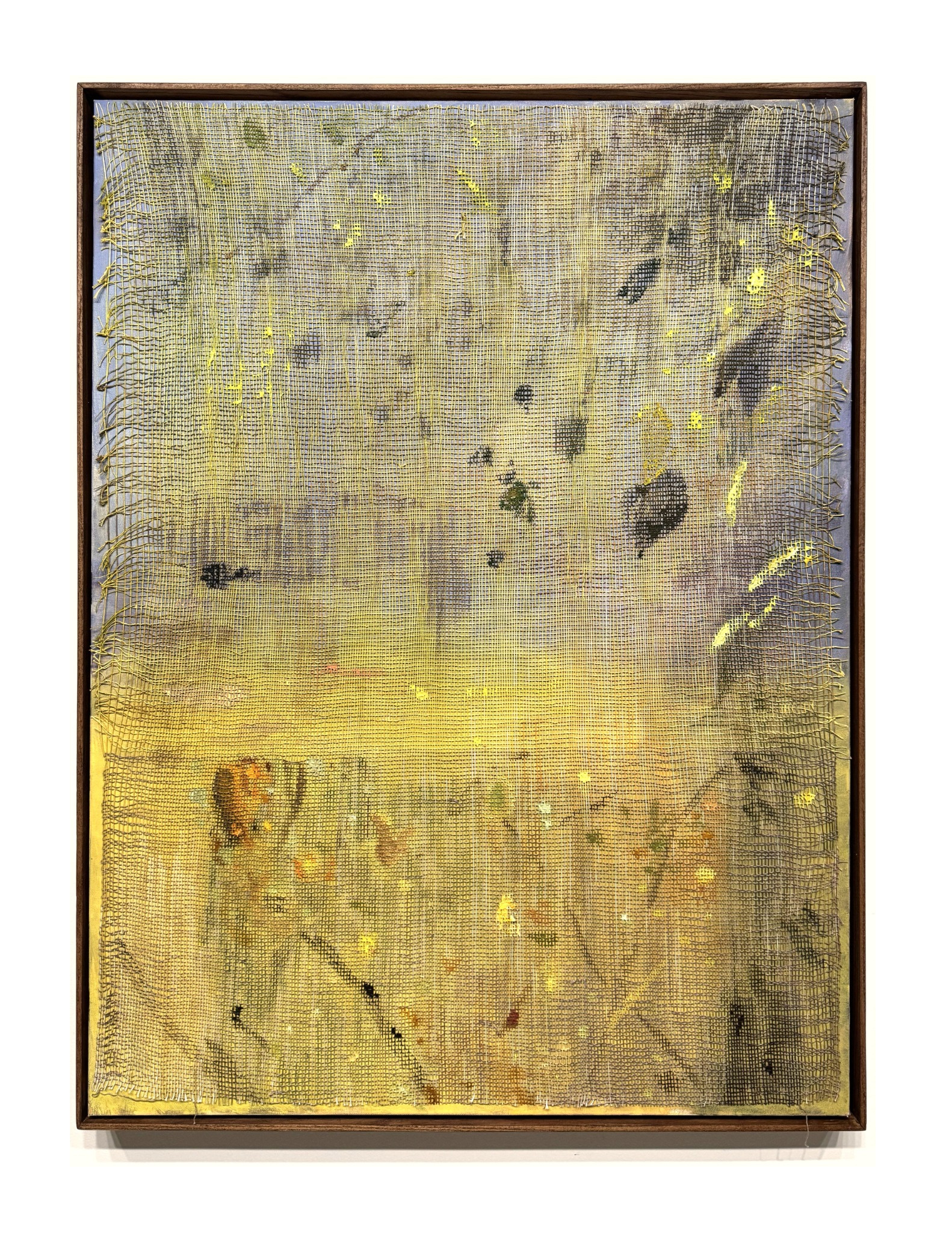  A Needle in the Haystack of Light  2025  woven cotton, acrylic and  dye mounted on ash frame  40" x 30" 