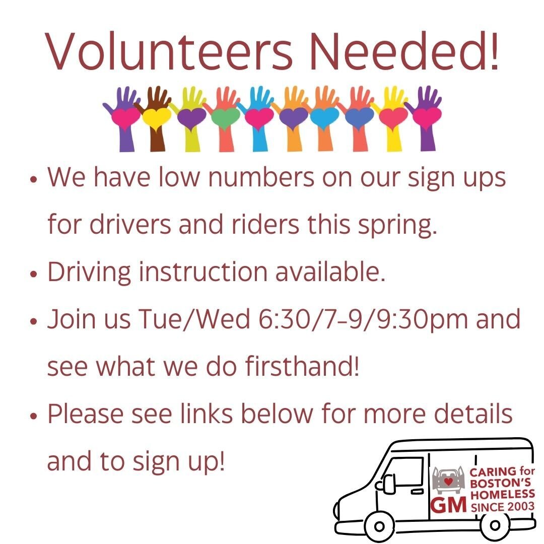 Links to sign up on our website. See links in our bio! https://www.genericministry.org/ride-van

#needham #volunteer #homeless #homelessness #bostonhomeless #homelessnessawareness