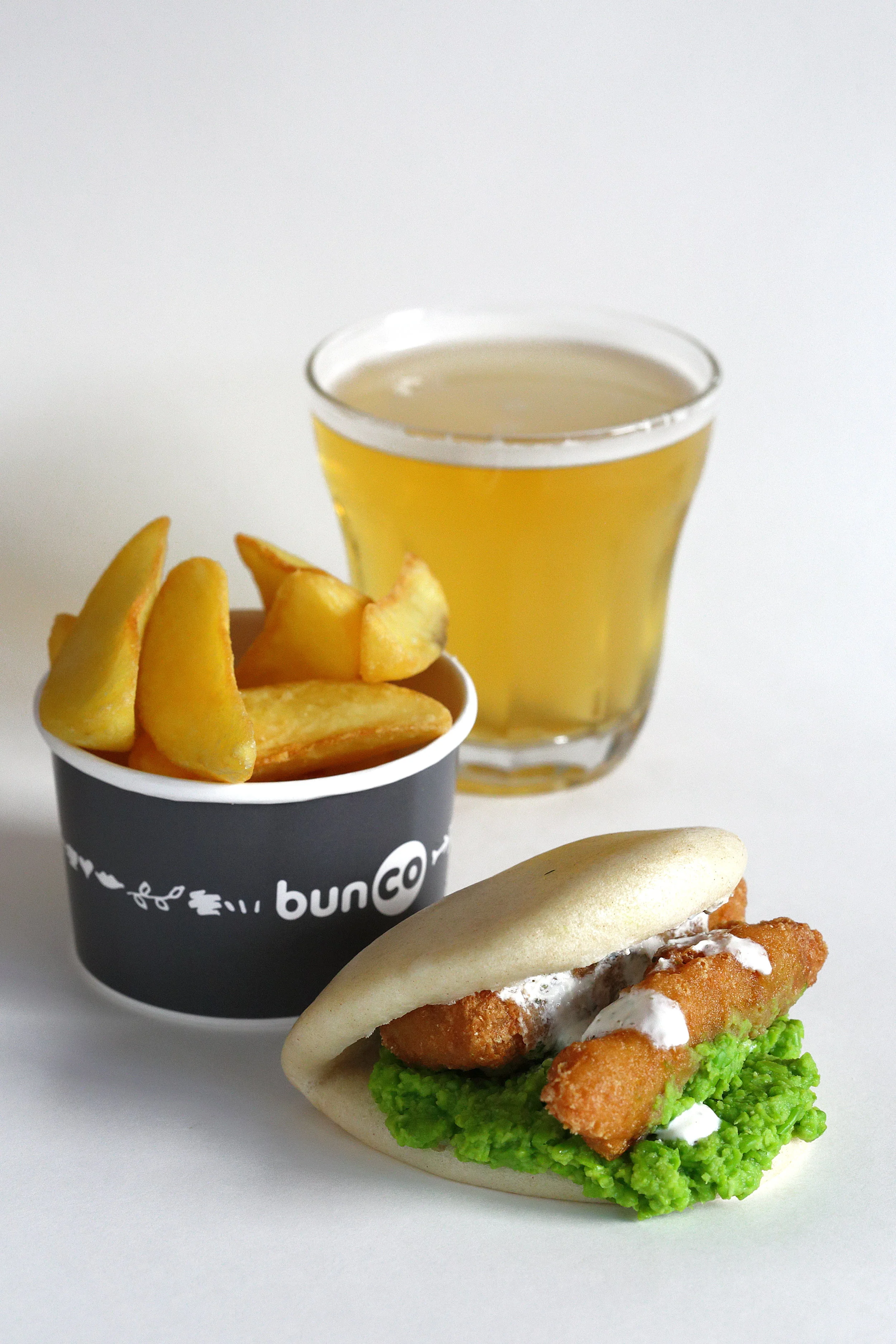Fried Cod Bun and Chips