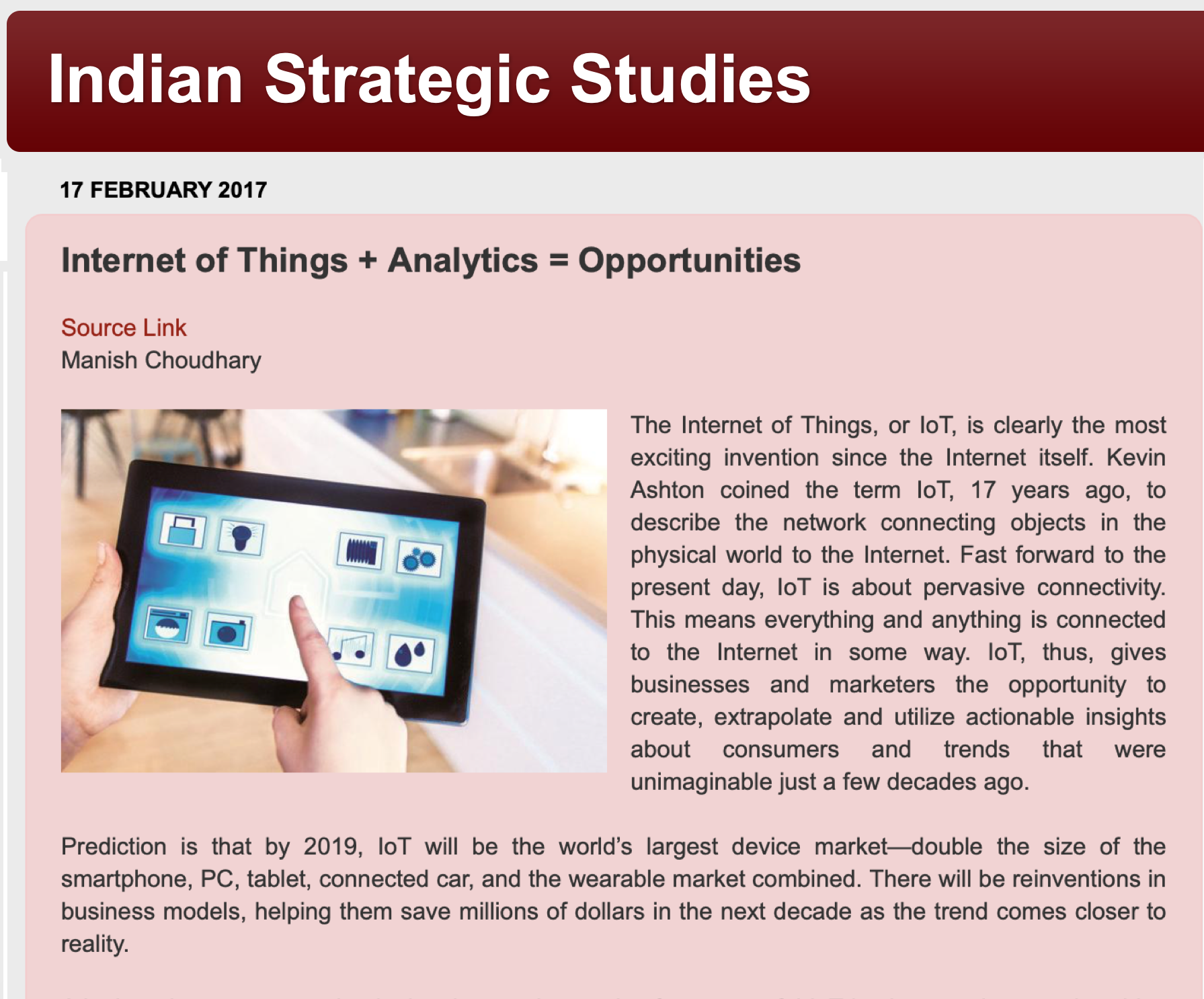 Internet of Things + Analytics = Opportunities