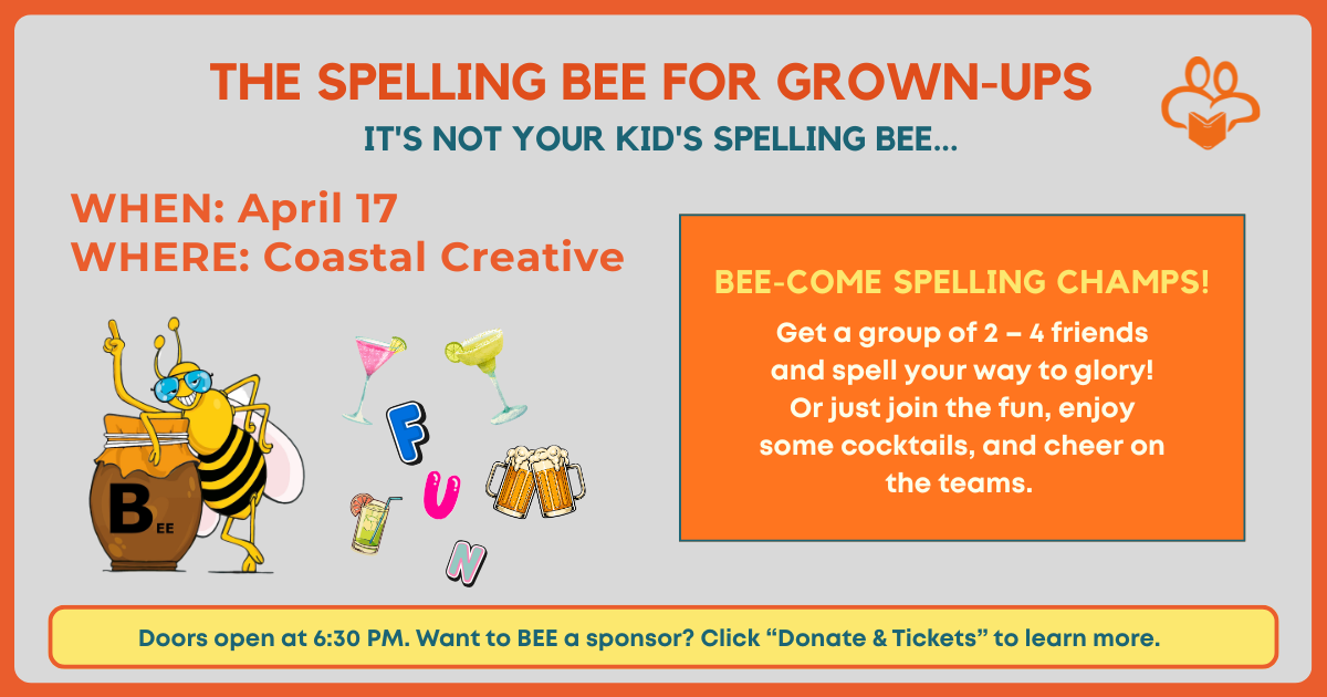Information about the spelling bee for grrown ups on April 17 at Coastal Creative
