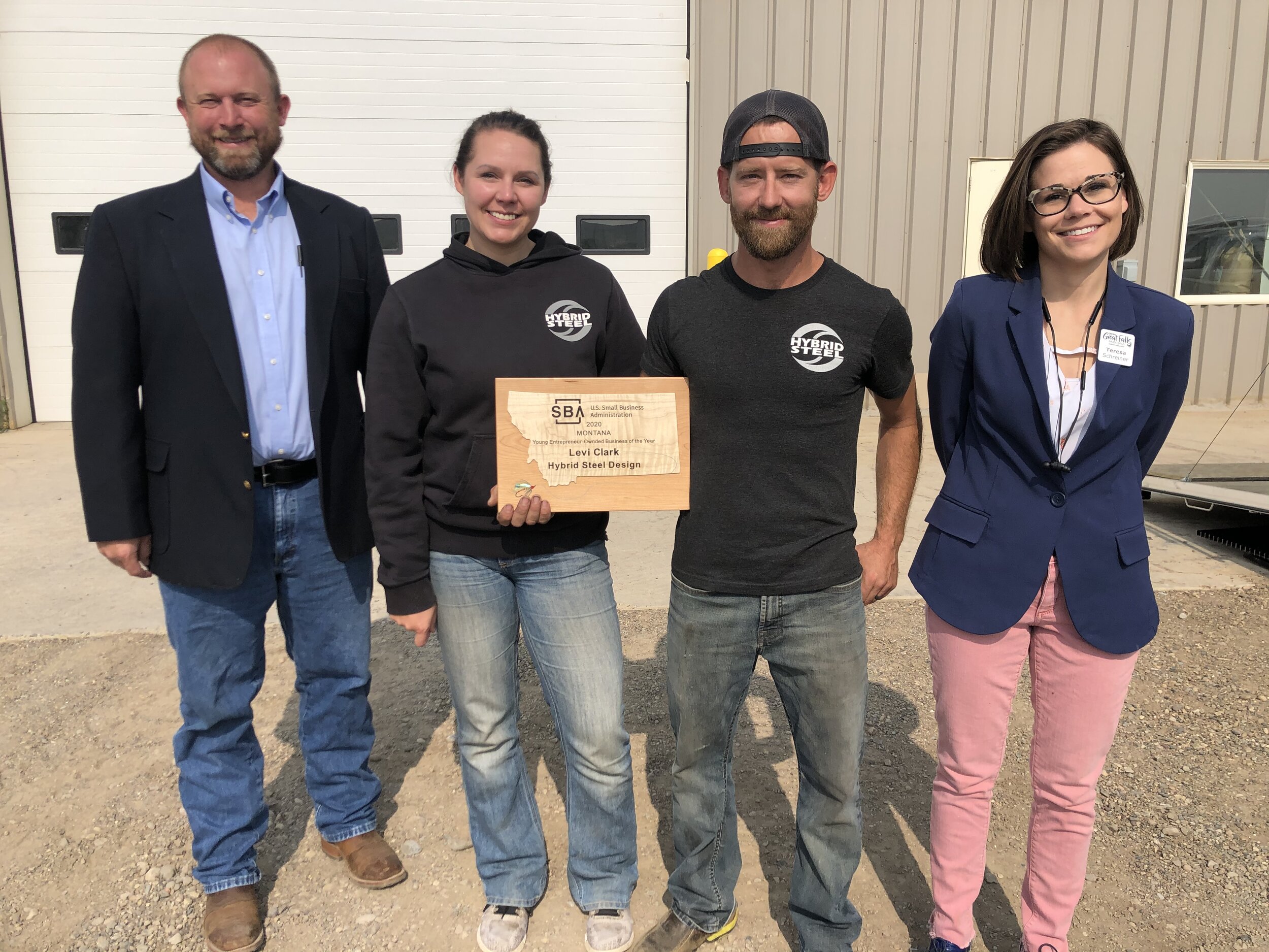 L to R- Brent Donnelly- District Director Montana SBA, Ashley and Levi Clark- Owners, Hybrid Steel, Teresa Schreiner- Investment Director, Great Falls Development Authority