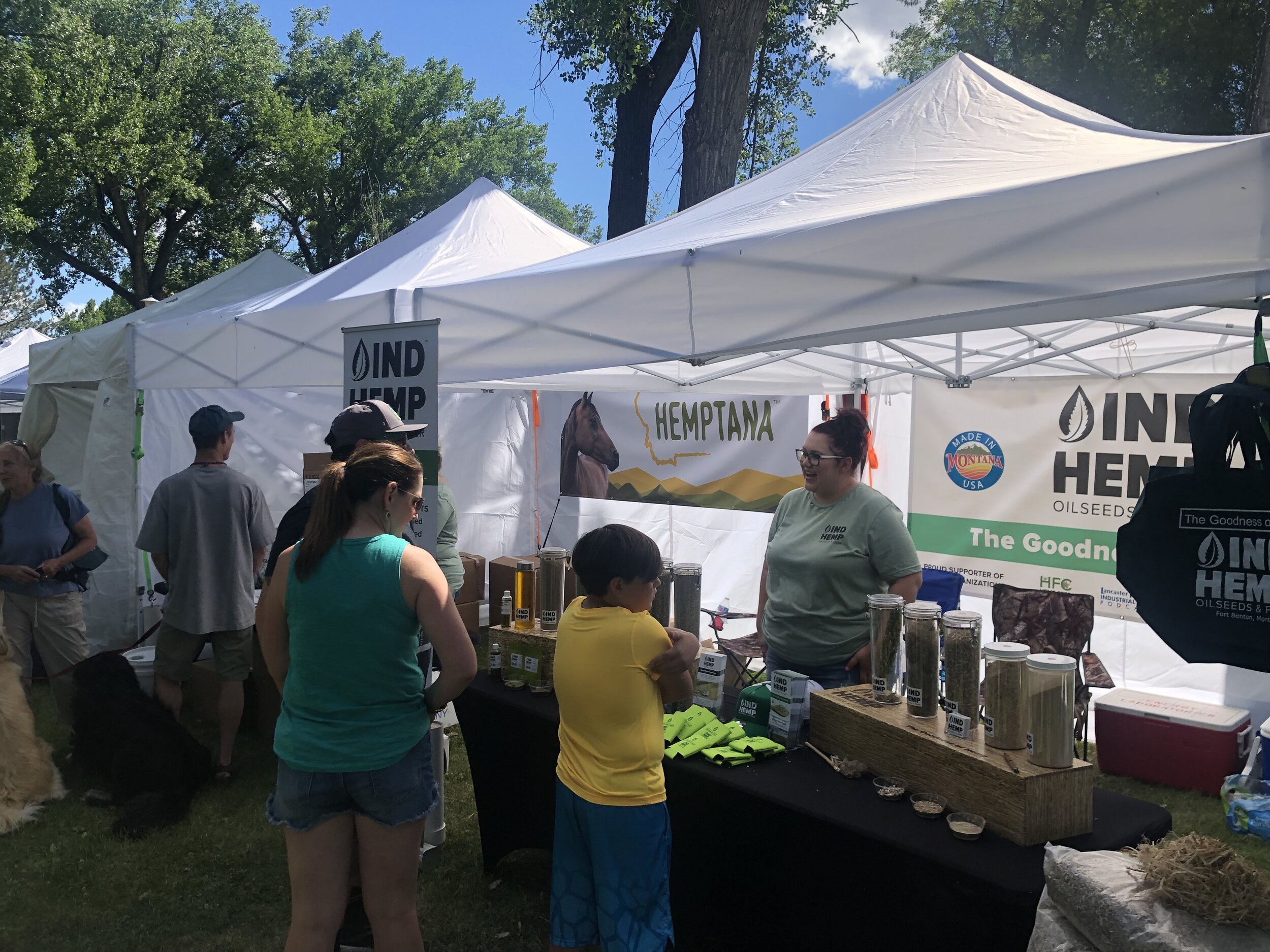 The IND HEMP and HEMPTANA booths showcasing their products at the Summer Celebration. Photo by Jordee Bomgardner.