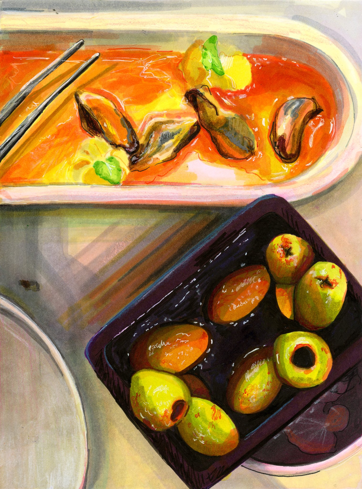 Birthday Gordal Olives and Salt Spring Island Mussels Escabeche