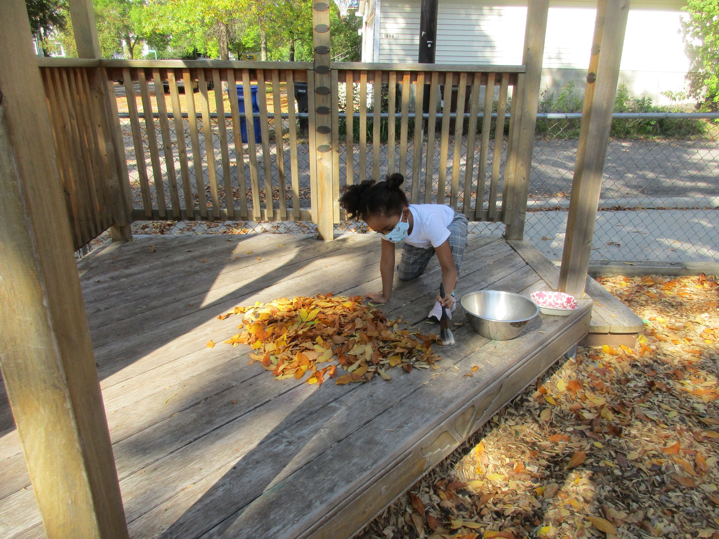 Raking leaves in Autumn