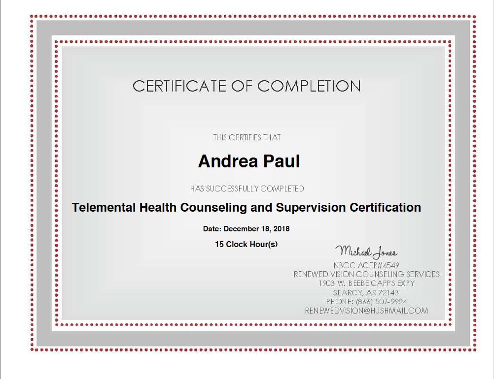 My Telemental Health Counseling Certificate