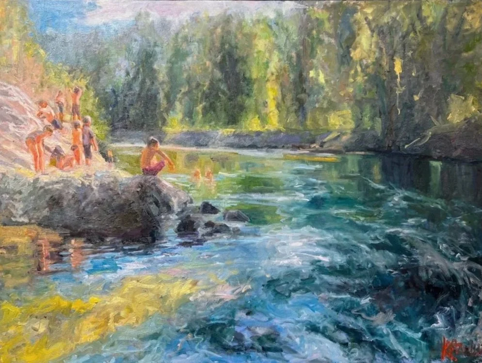 Cottonwood Shower Bathing, 30x40 inches, oil on canvas, $4950