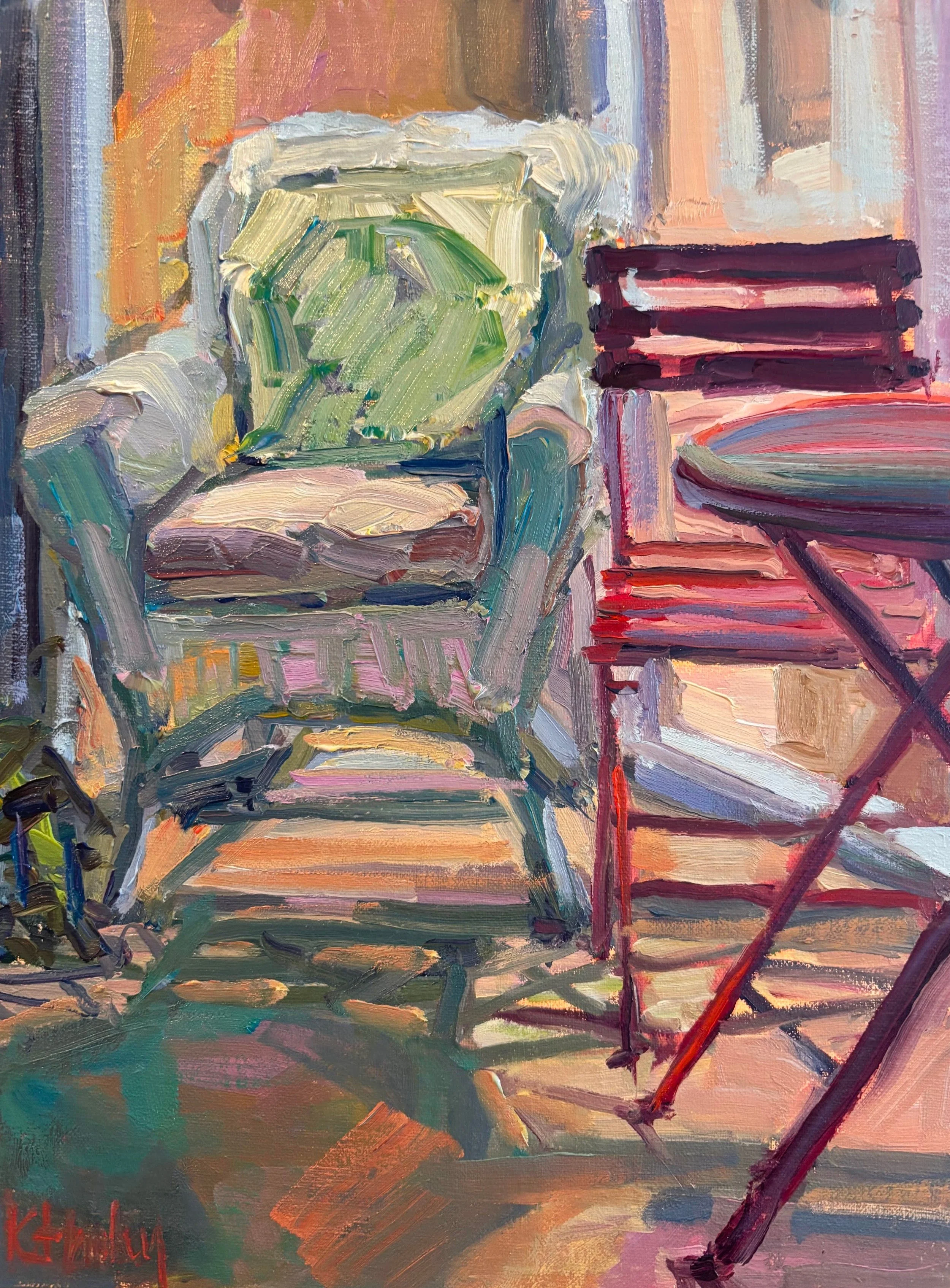 Grandma's Sunroom in Snowstorm, 9x12 inches, oil on canvas, $450