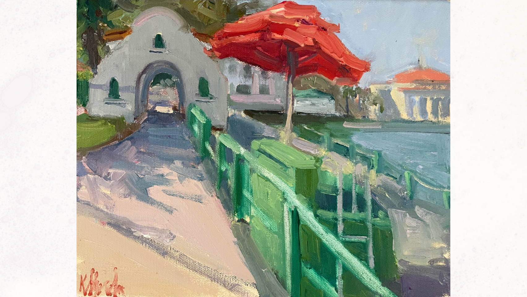 Dempsey's Red Umbrella: Casino Way, 9x12 inches; Sold