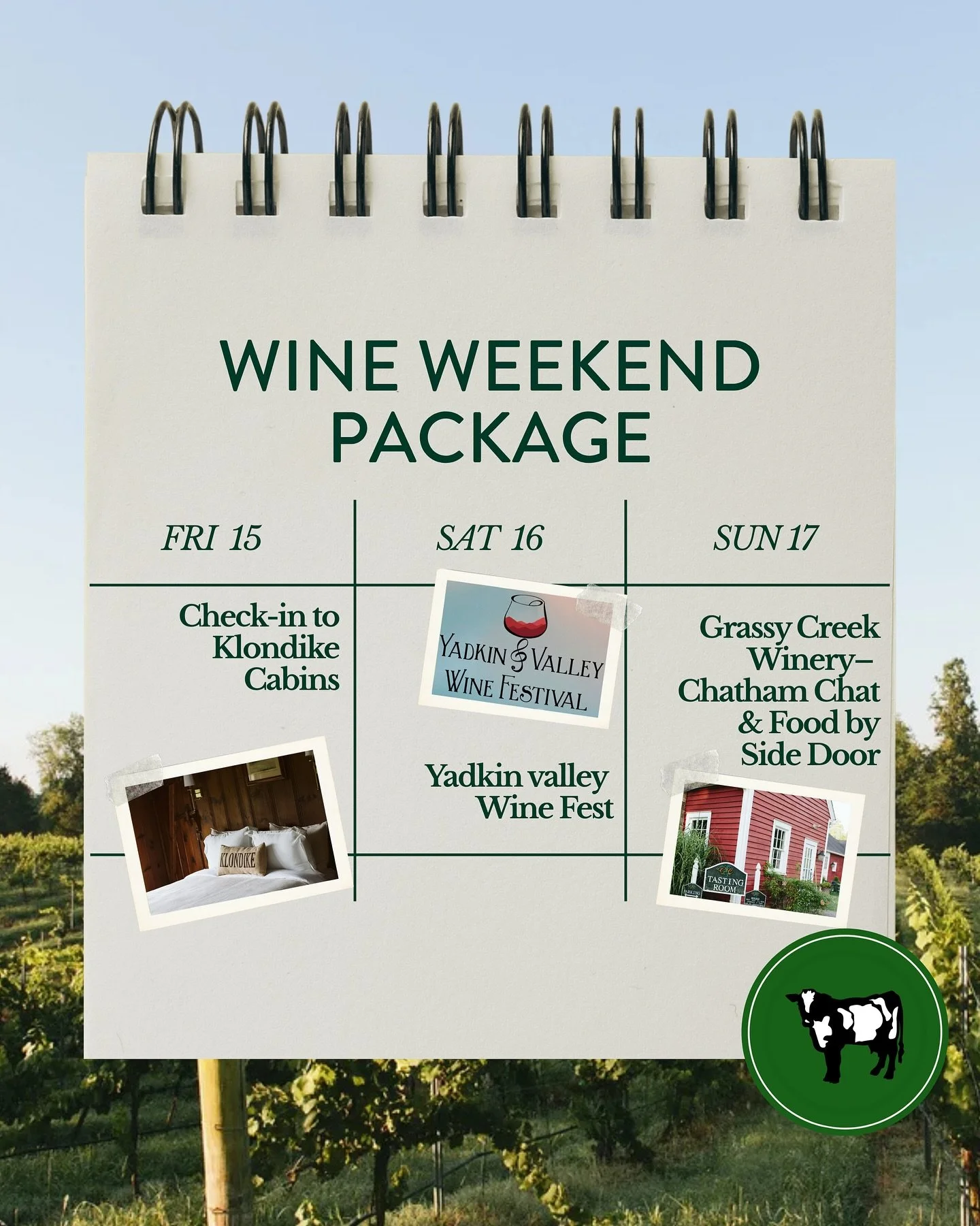 We&rsquo;re counting down the days to the annual Yadkin Valley Wine Festival, and to celebrate, we&rsquo;ve created the perfect Wine Weekend Package for you to enjoy&mdash;available for 2 or 4 people!🍷✨

What&rsquo;s included in this package?
🪵Two-