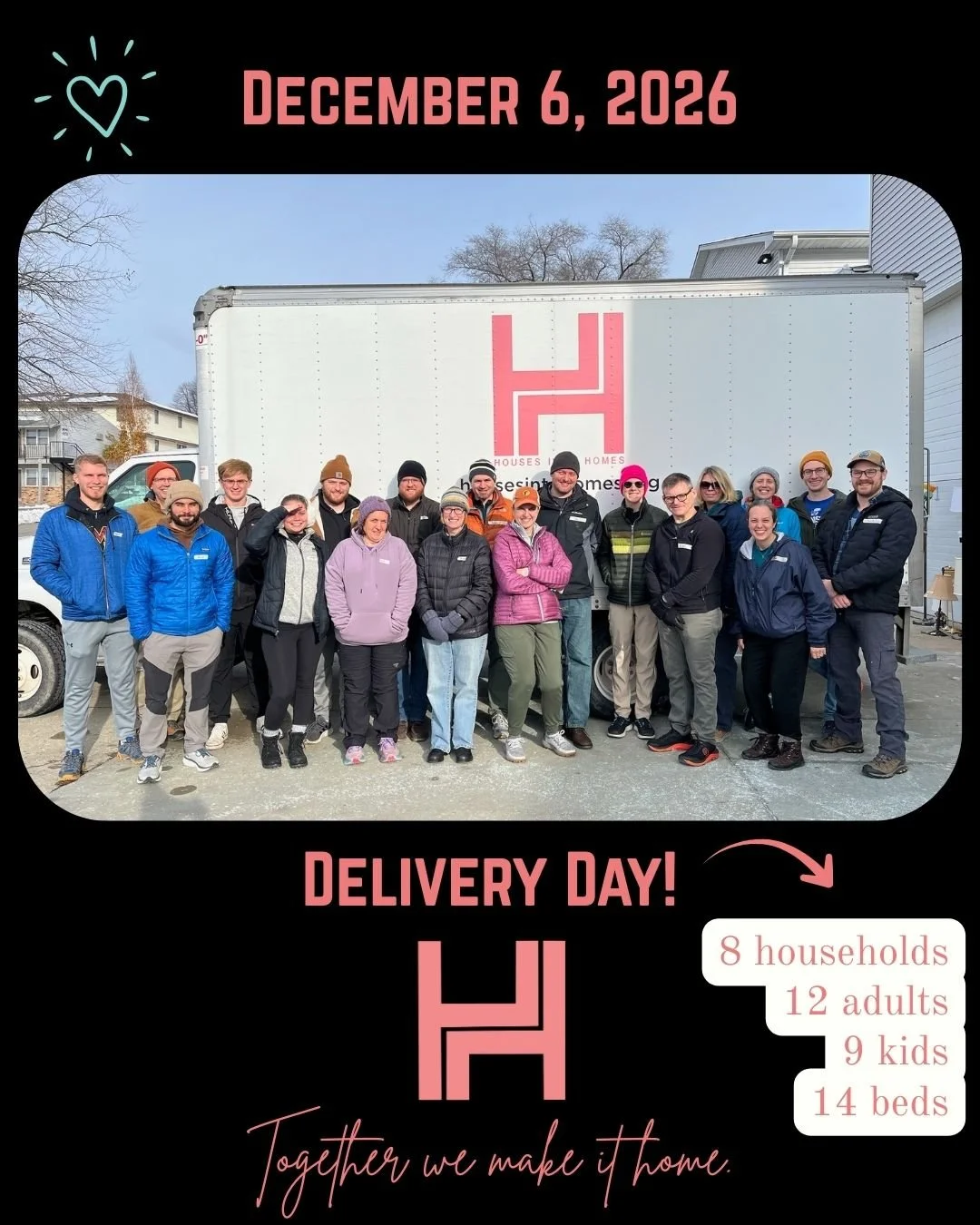 Thank you to these amazing volunteers for joining us on a chilly delivery day! Thanks to our friends from the University of Iowa Addiction &amp; Recovery Collaborative (and awesome community members!) we were able to deliver 14 beds and other essenti