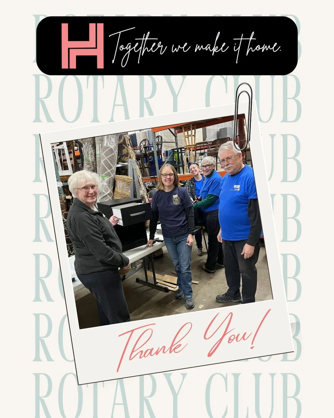 Thank you so much to the Rotary Club of Downtown Iowa City for joining us in the warehouse! These superstars built nightstands that have already been assigned for a new home, clean/bundled rugs, and organize artwork!

Together we make it home.