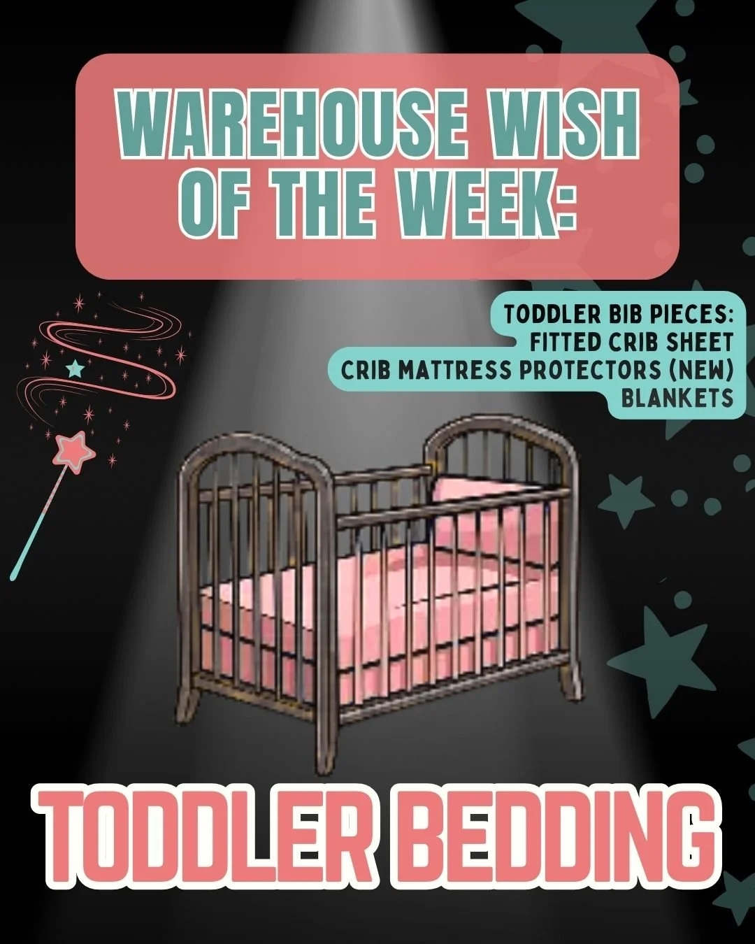 Warehouse Wish of the Week: Toddler/Crib Bedding! 

Toddle on over to the Houses into Homes warehouse and drop off new or gently used Toddler linens! 

*If you're subscribed to our newsletter or if you're an active follower of our social media, you m