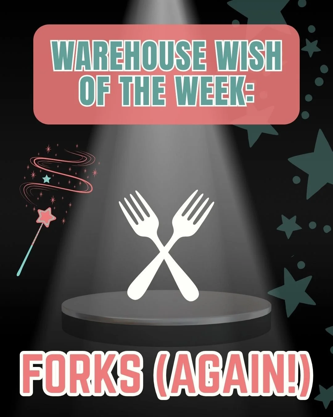 Warehouse Wish of the Week: Forks! UnFORKtunately, we are out of forks again and have resorted to making sets of silverware with only table knives and spoons! 

*If you're subscribed to our newsletter or if you're an active follower of our social med