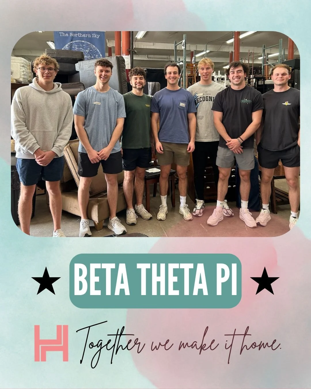 We were so excited to have Beta Theta Pi fraternity join us last week to help with projects around the warehouse&mdash;creating space and making it safe to maneuver items for our weekend deliveries!

Together we make it home.

@beta_uiowa