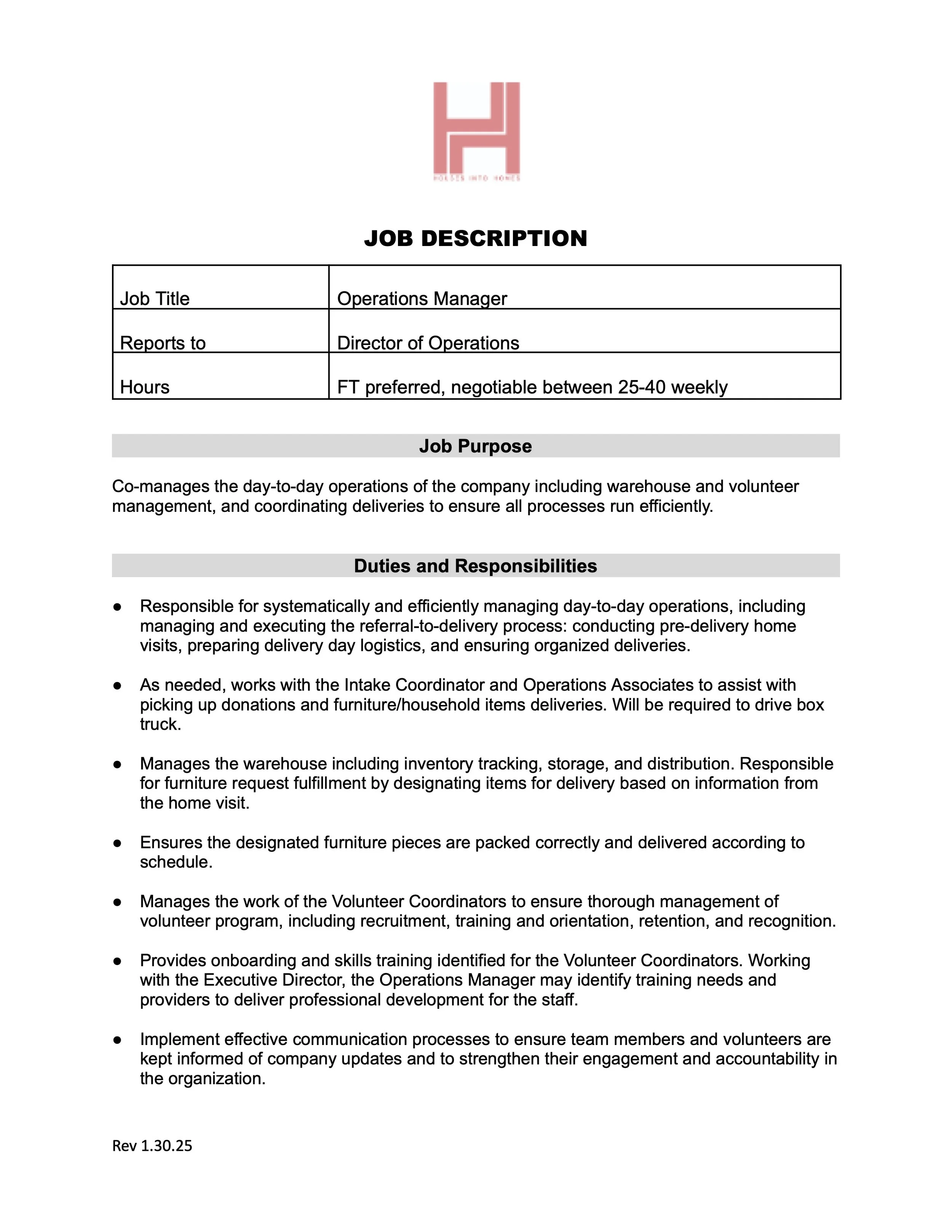 Operations Manager Job Description Operations Manager Job Description
