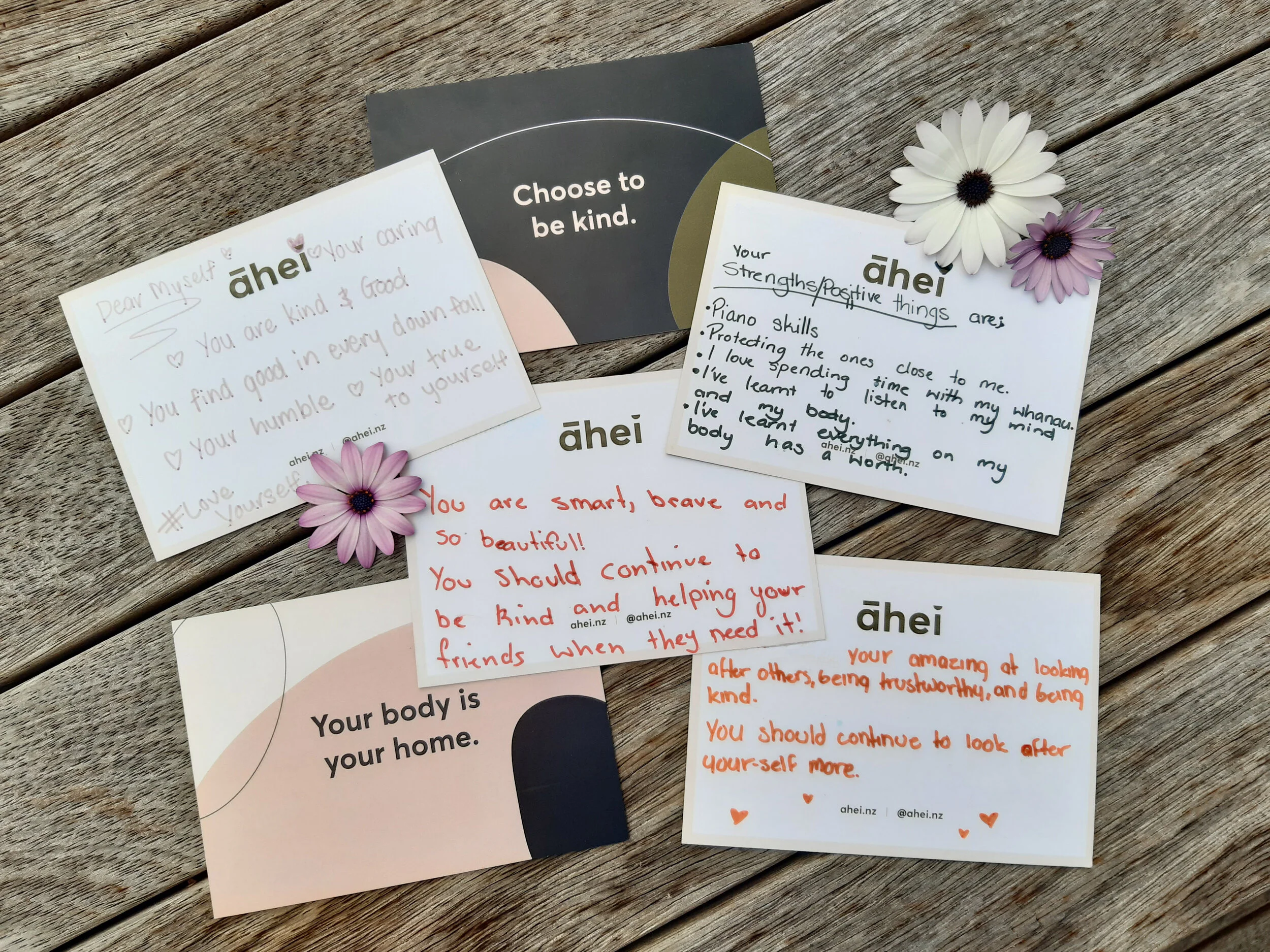 Postcards that students in our school-based programme wrote to themselves at the completion of the workshop.