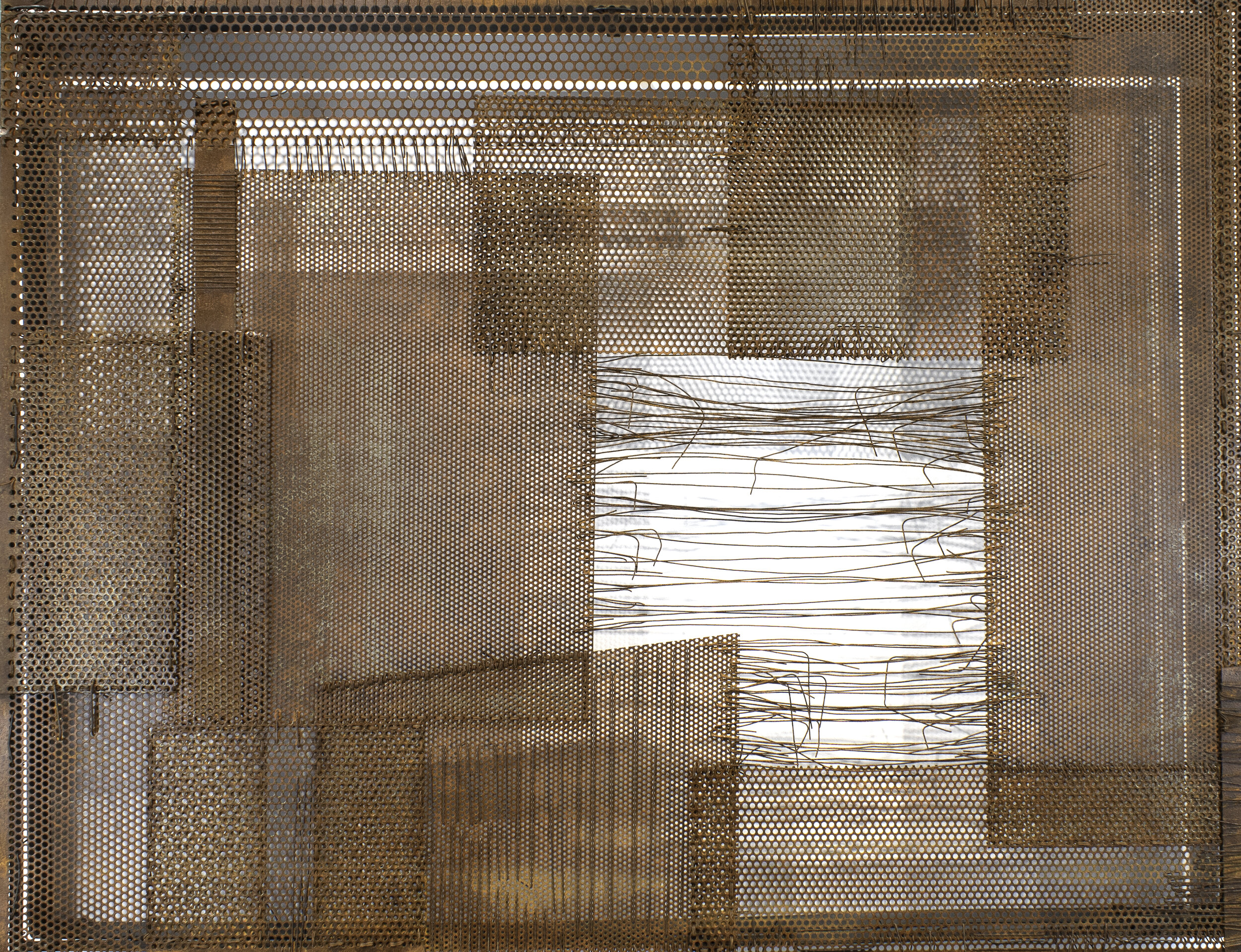 Verónica Vázquez, Weaves, 2014, Metal plates sewn with thread and wire, 90 x 117 x 10 cm
