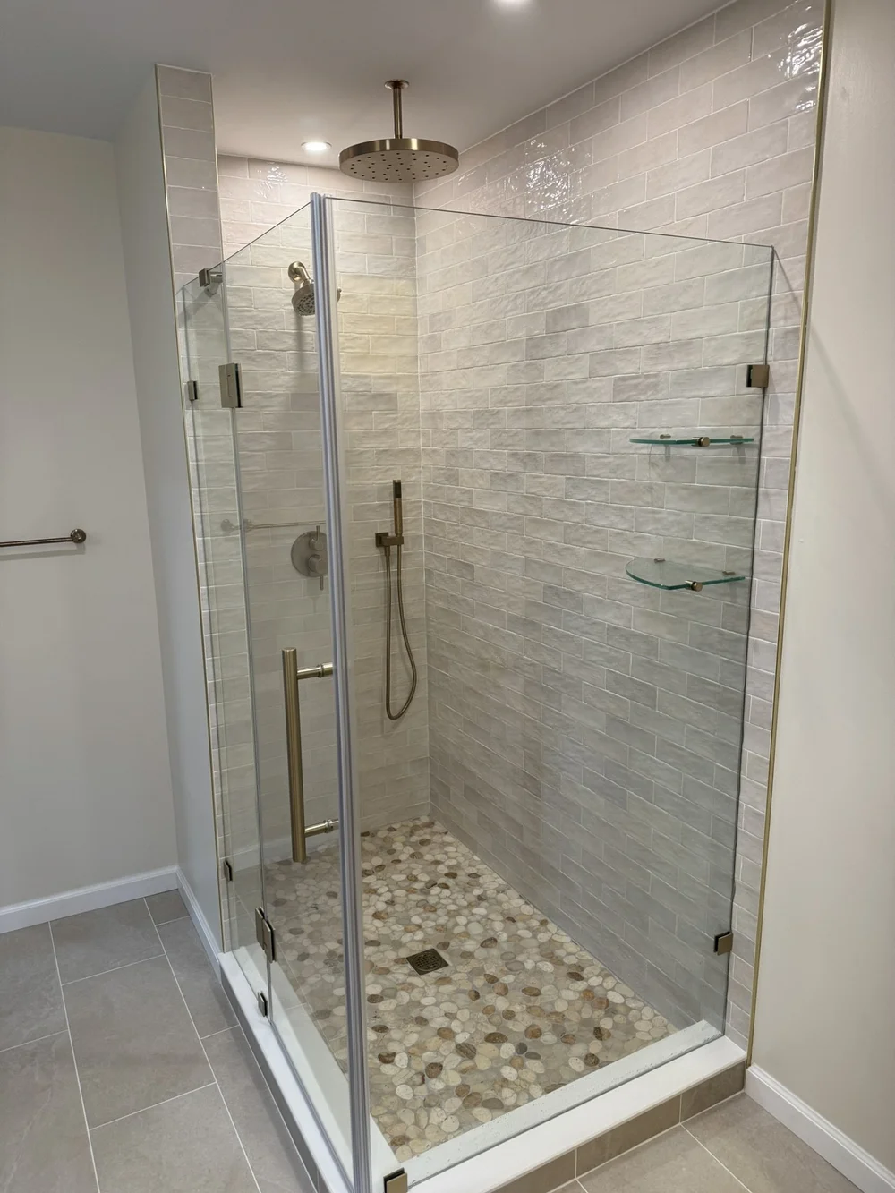 Hallway Bath Turned Primary Bathroom in Blue Bell, PA, after