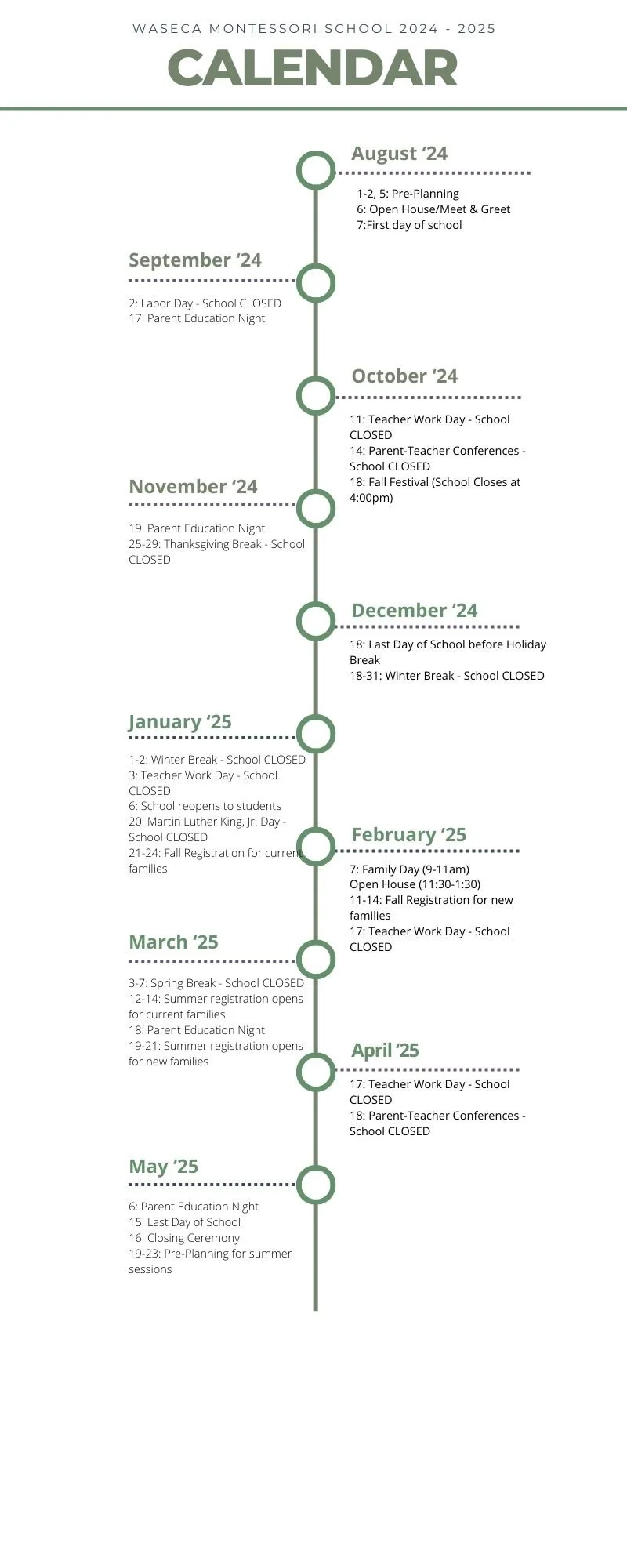 School Calendar — Waseca Montessori School