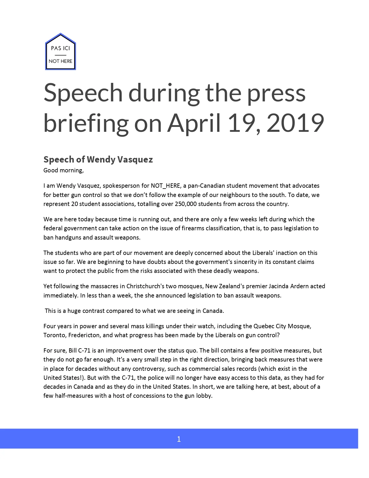 Speech during the press briefing on April 19, 2019