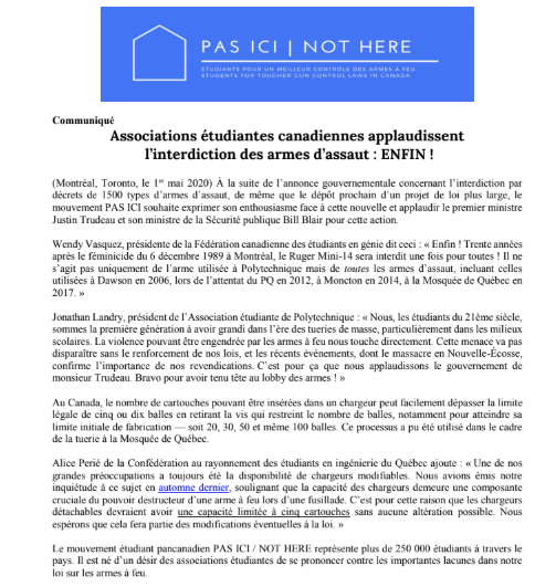 Communiqué de presse - Mai 2020