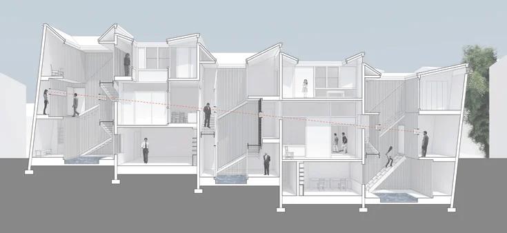 section through five courtyards