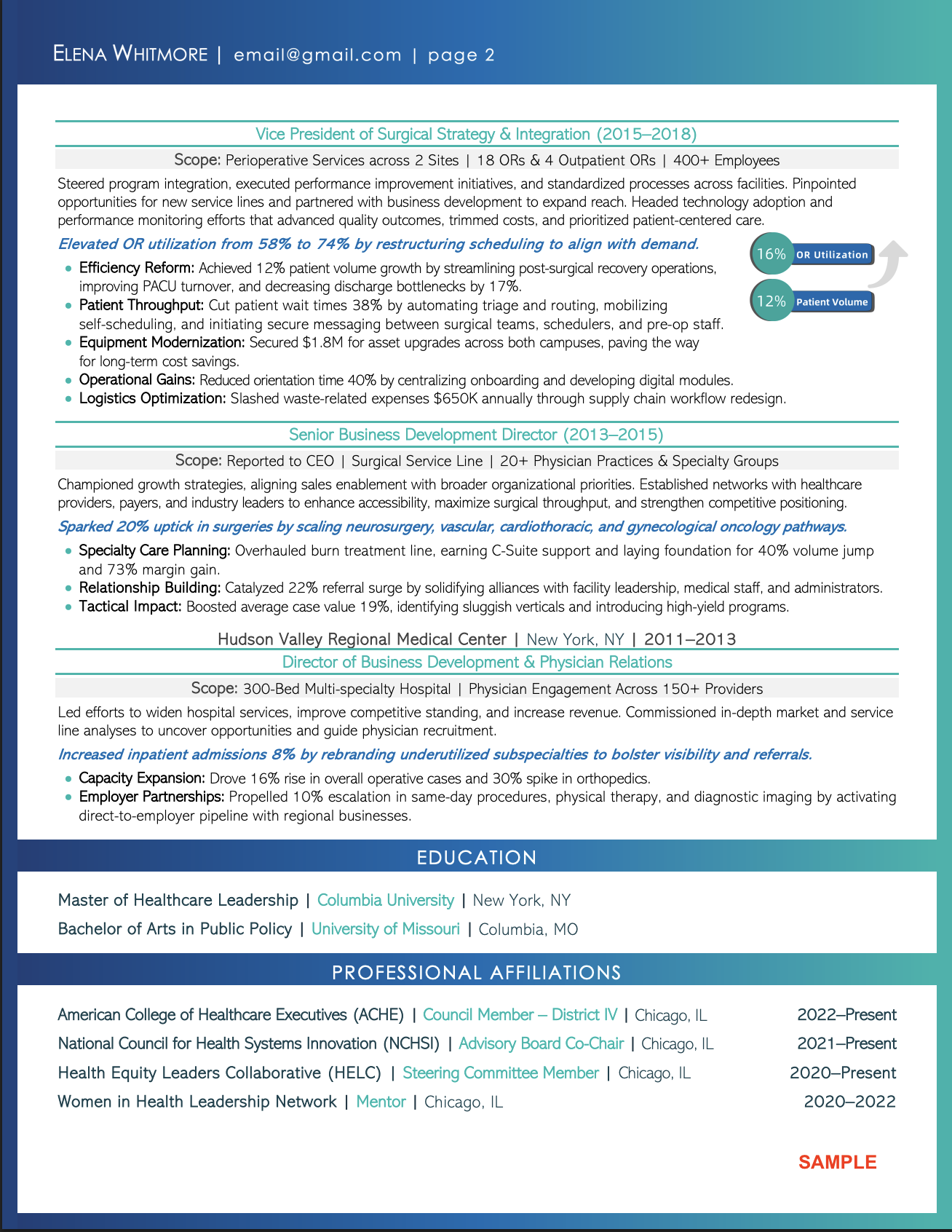 CEO resume template healthcare resume