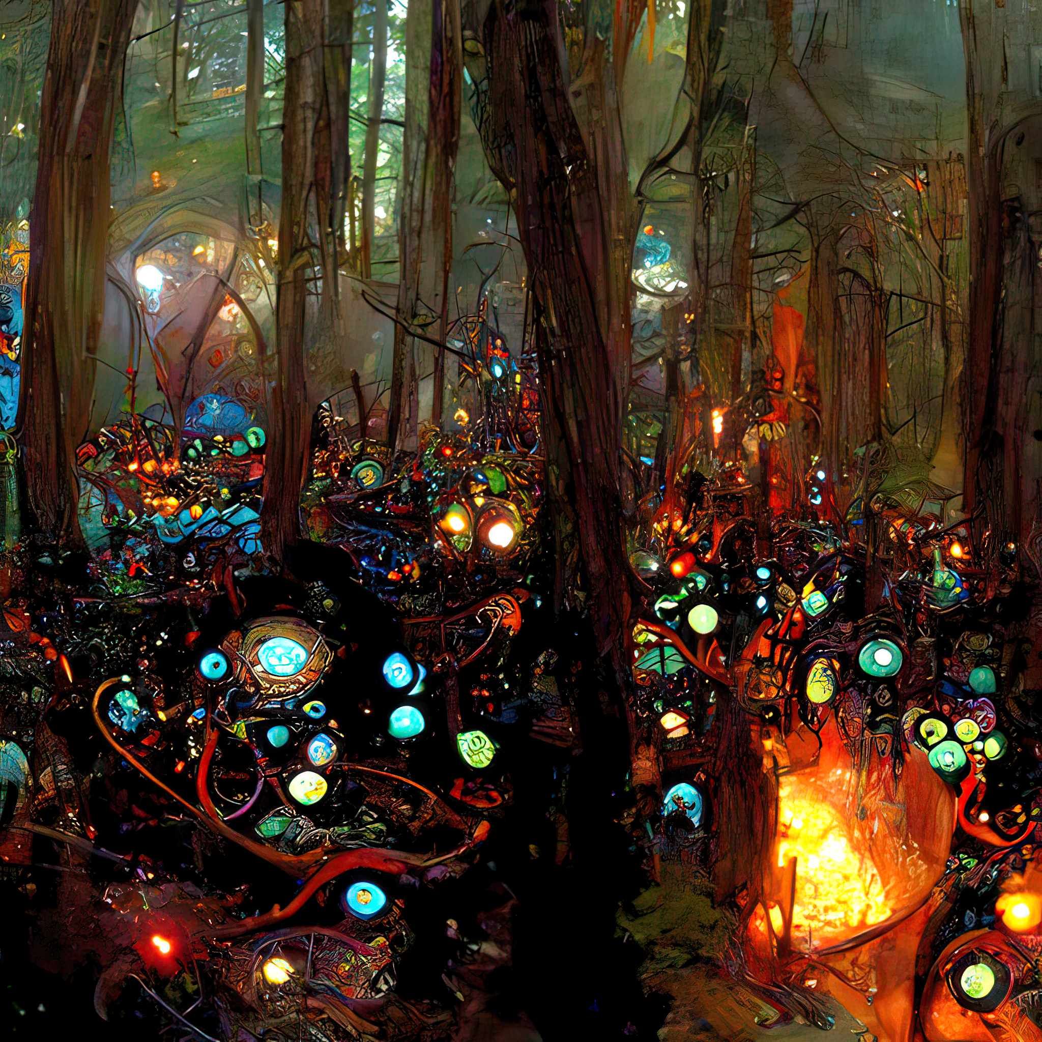 5e2cb600-ff69-427b-9d45-e974f6a90fce - highly complex intricate image a magical forest glade from the west coast of Canada with glowing circuit board architecture,multi levels, giant dark glowing orbs of fire ,stunning atmosphere by Alp (1).png