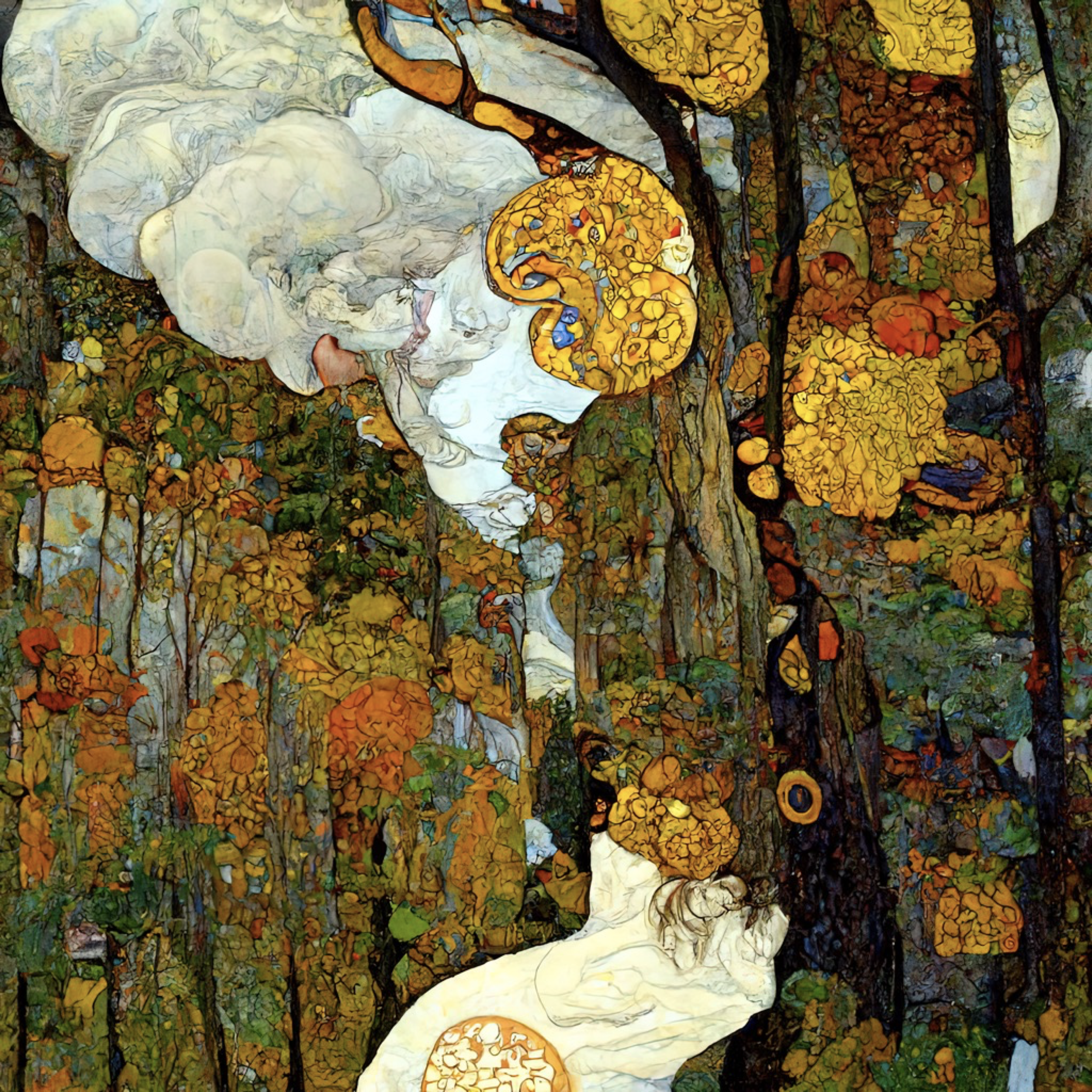 0bba19f5-94dc-4498-9a10-dcf67564dedb - gustav klimt illustrating the autumn forest in Ontario, highly detailed and very complex, Alfonse Mucha influence and Doug Johnson clouds.png