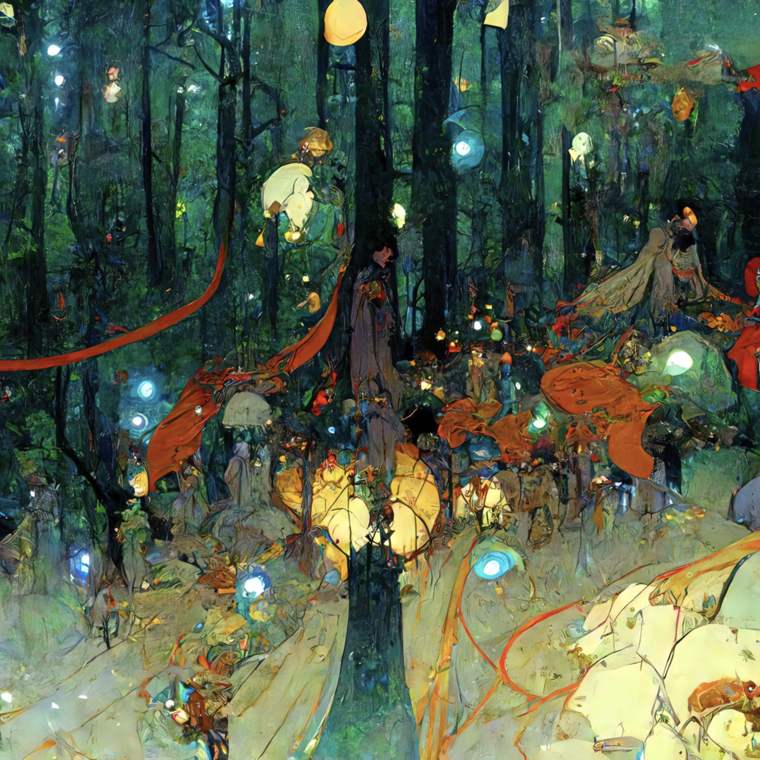 dbea81fa-5738-4697-994a-f2ffafe03ccd - highly complex intricate image a magical forest glade, glowing circuit board architecture,multi levels, giant dark glowing orbs of fire ,stunning atmosphere by Alphonso Mucha, Jean Giraud, krenz cushar.png