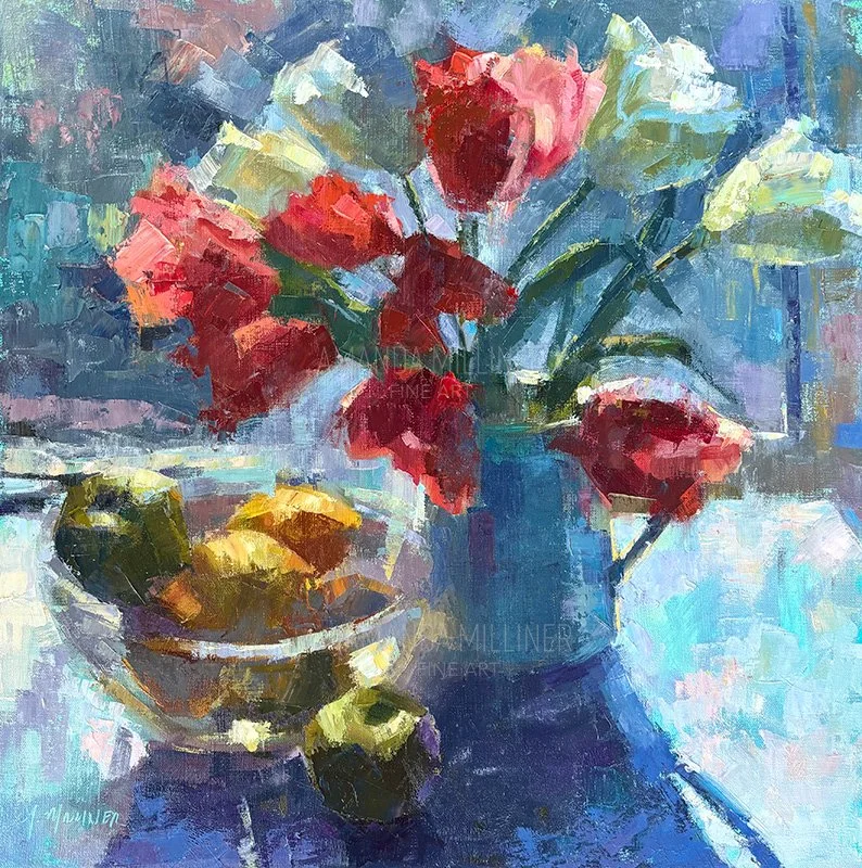 Sunlit Tulips, 24x24", oil on canvas