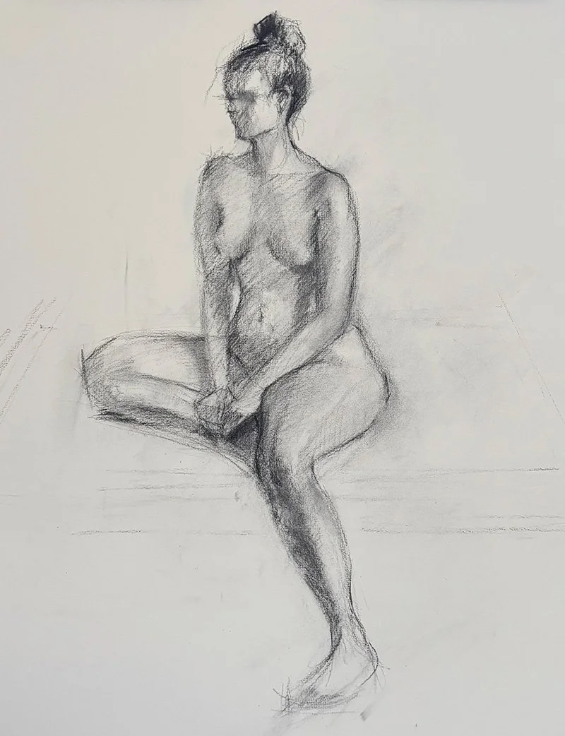 sitting down, charcoal drawing, 2026