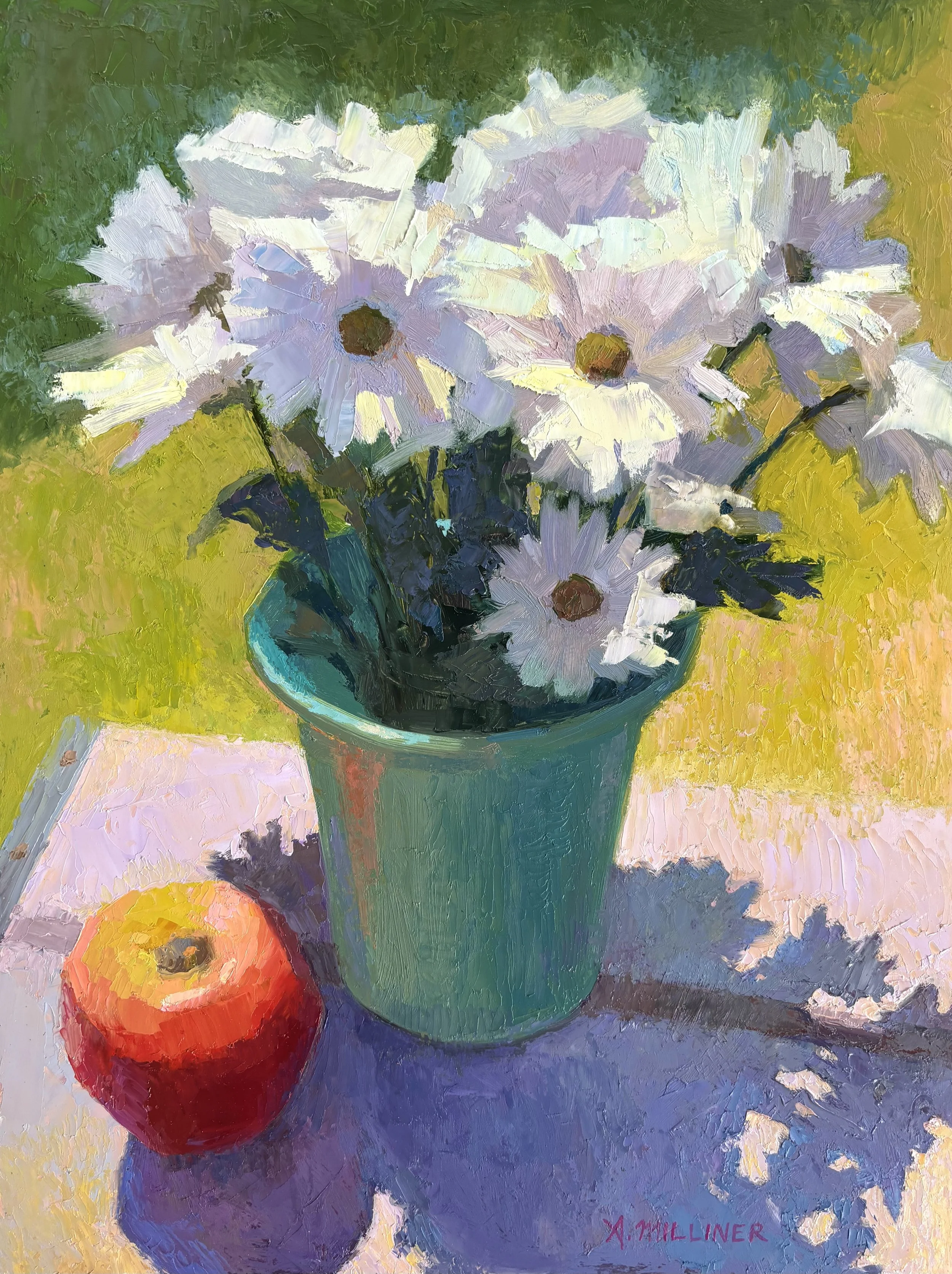 Sunlit Daisies, 16x12", oil