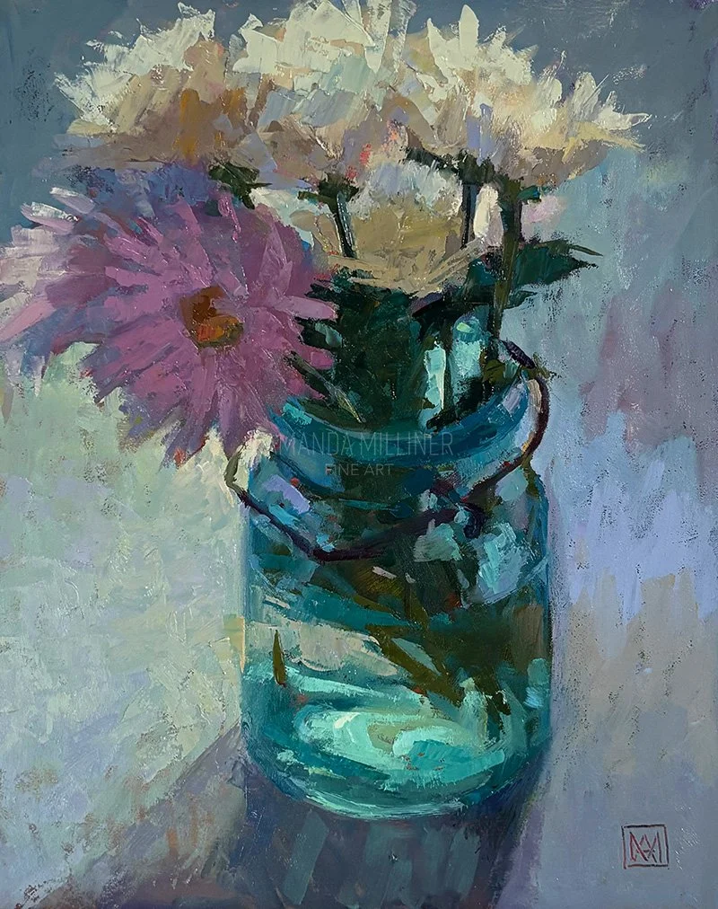 Rainy Day Mums, 8x10", Oil