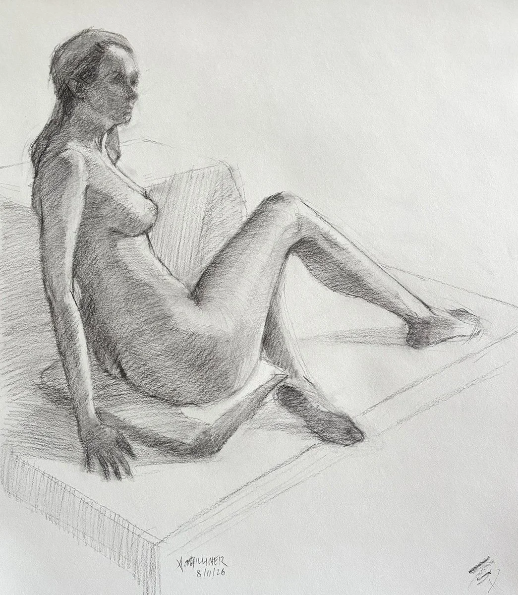 recline, charcoal drawing, 2026